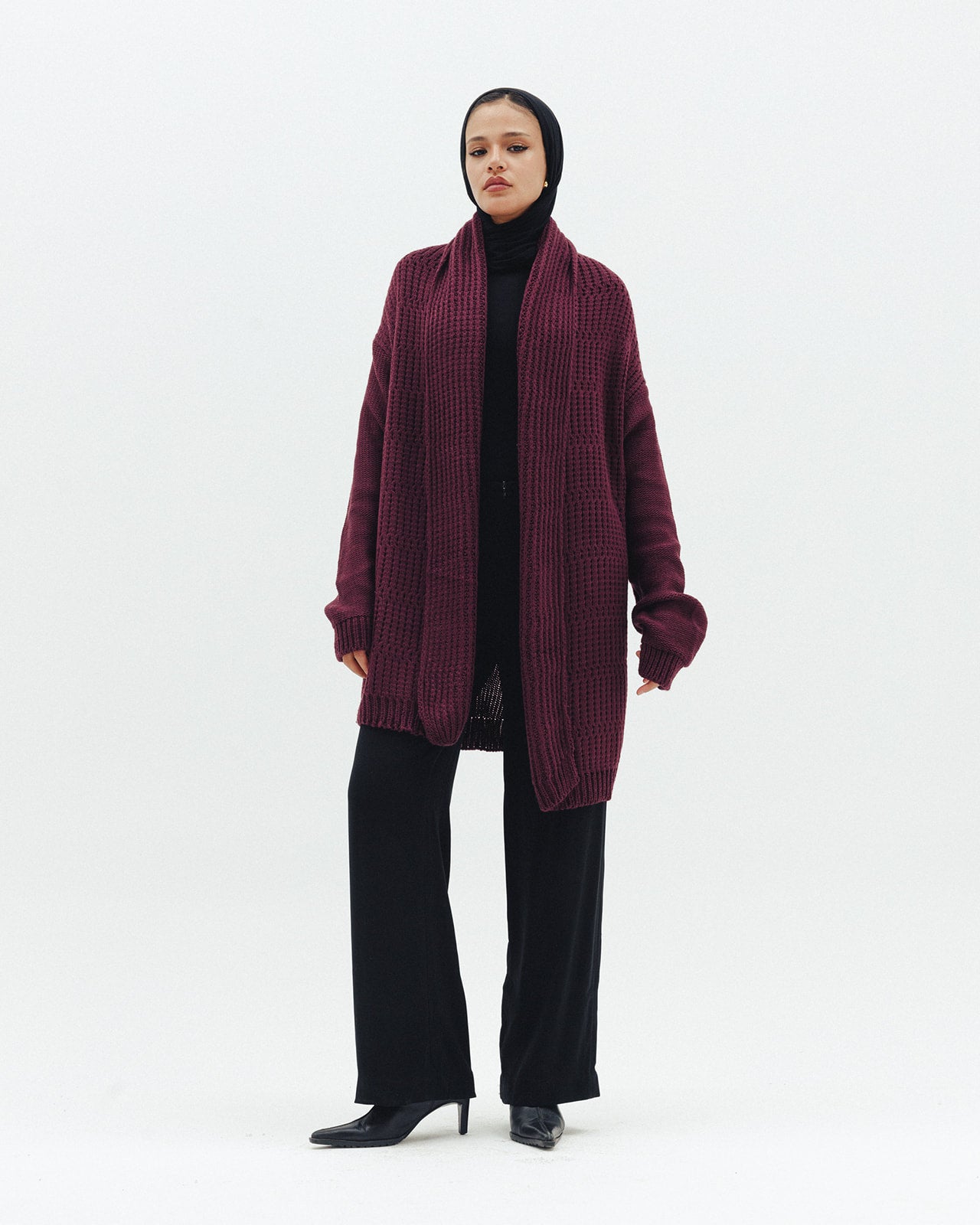 The Warm Hug Knit Cardigan in Burgundy