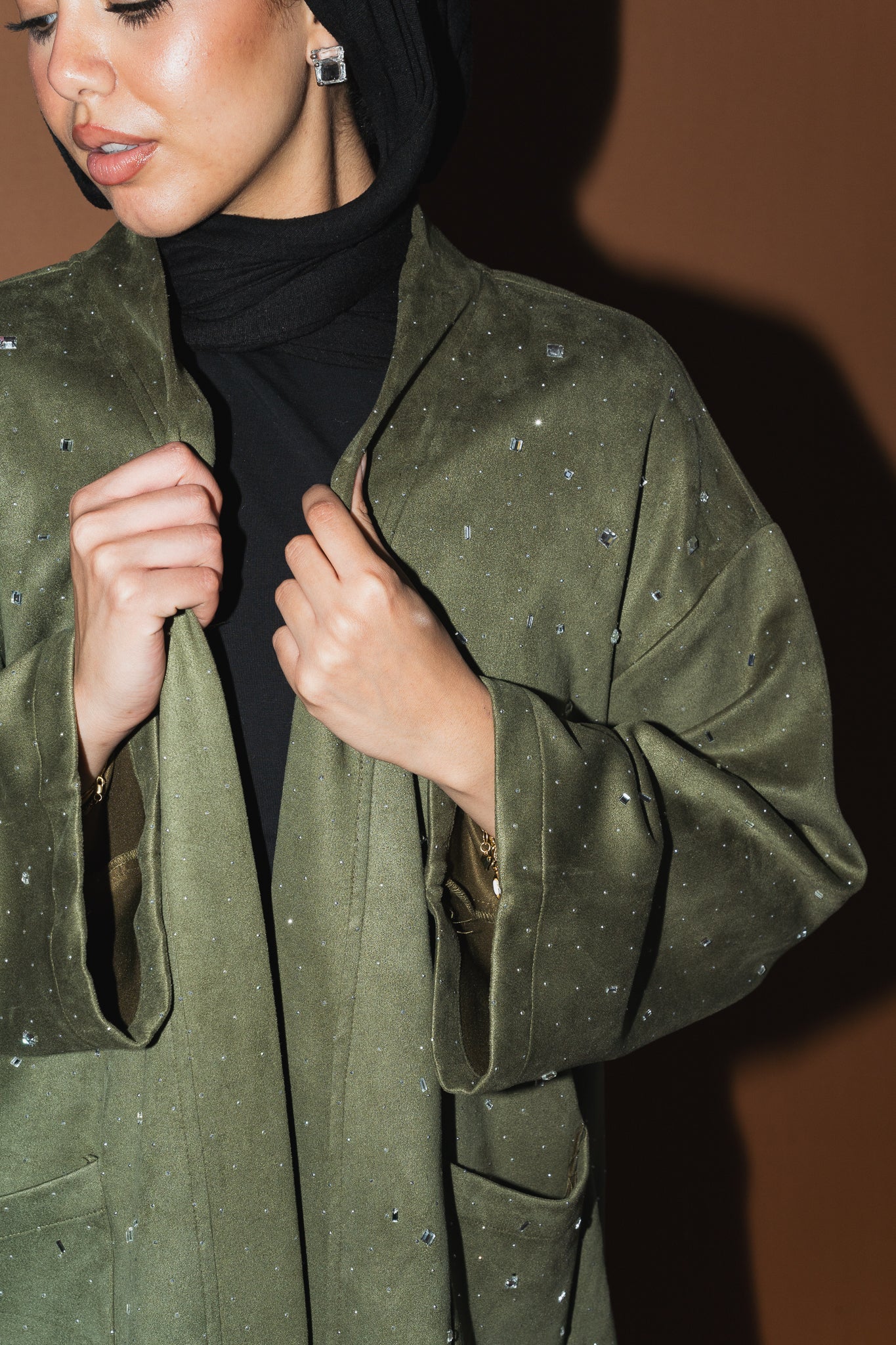 Milky way Stone Cardigan in Olive