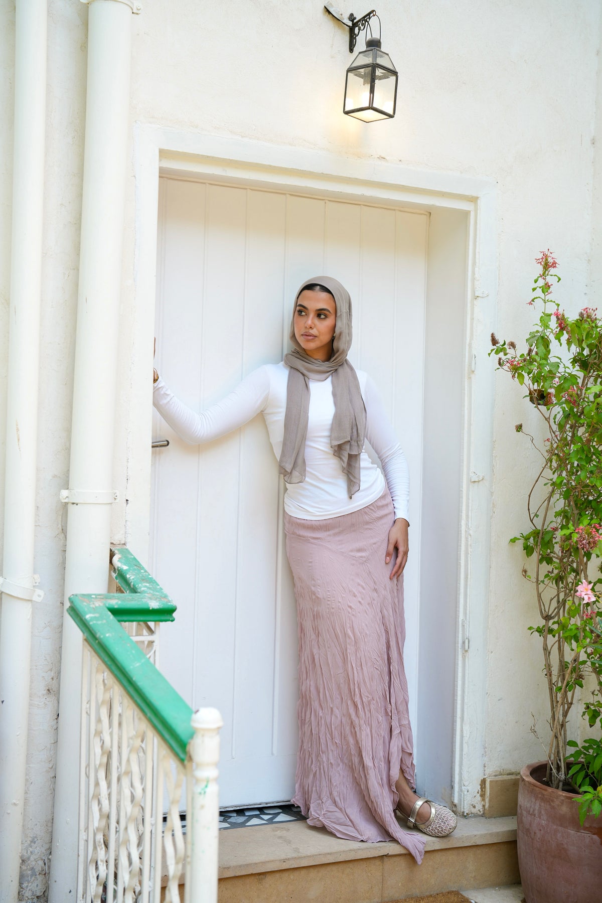 Lilia Crushed Skirt in Dusty Rose