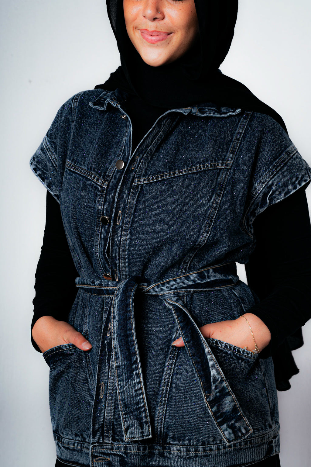 STUDDED Denim Vest in Dark blue