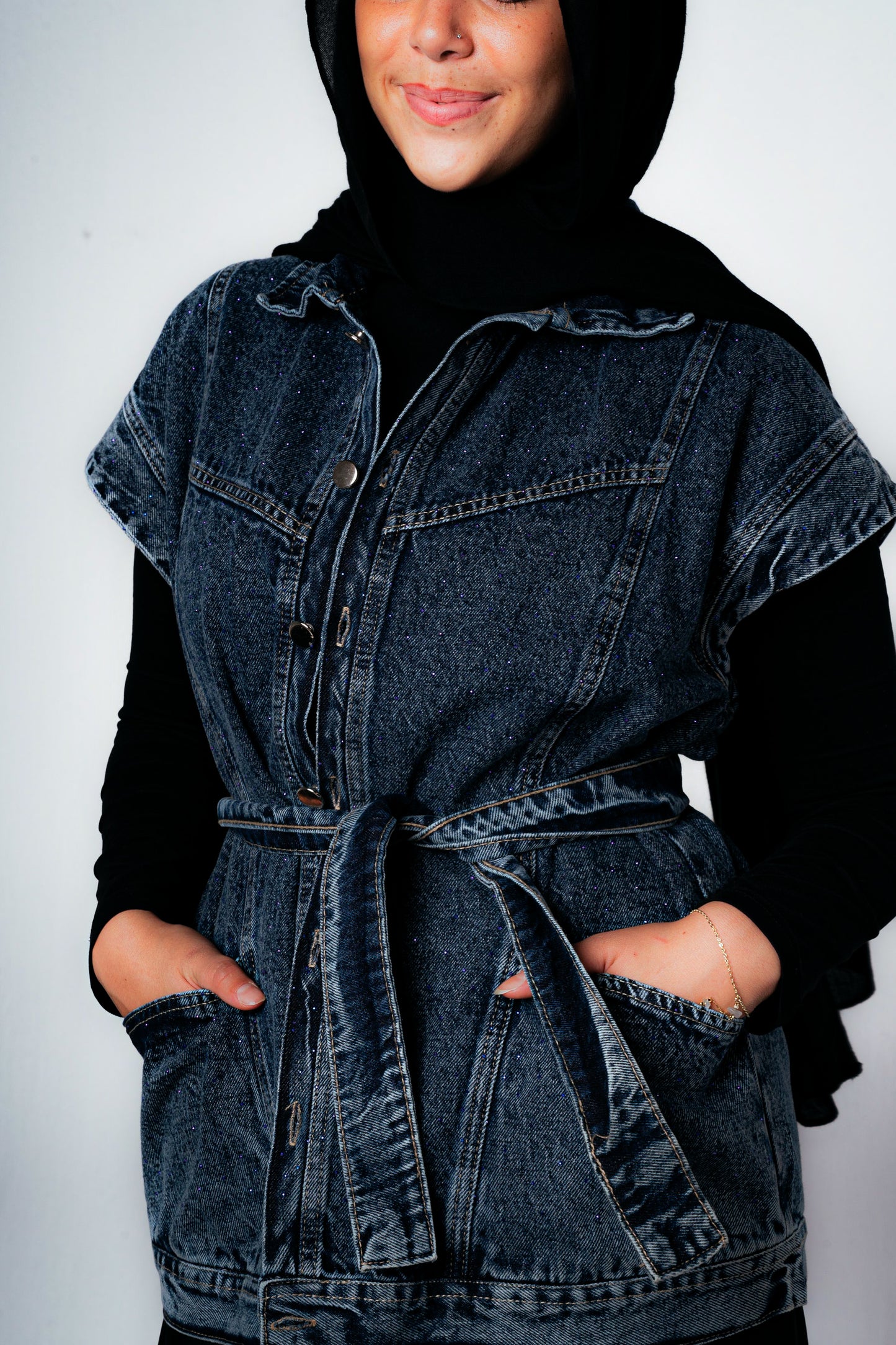 STUDDED Denim Vest in Dark blue