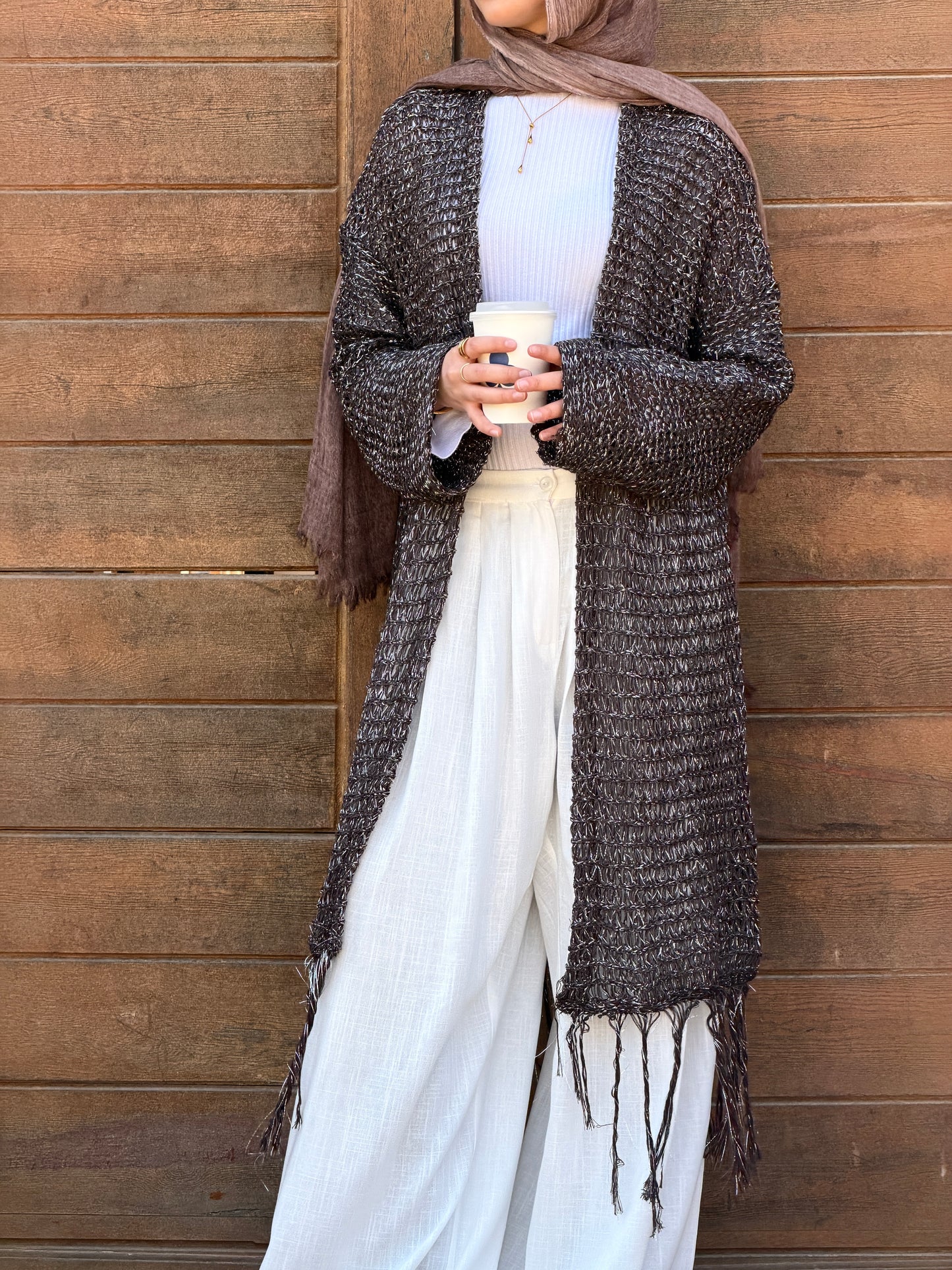Threads of Charm Cardigan in Shimmer Brown