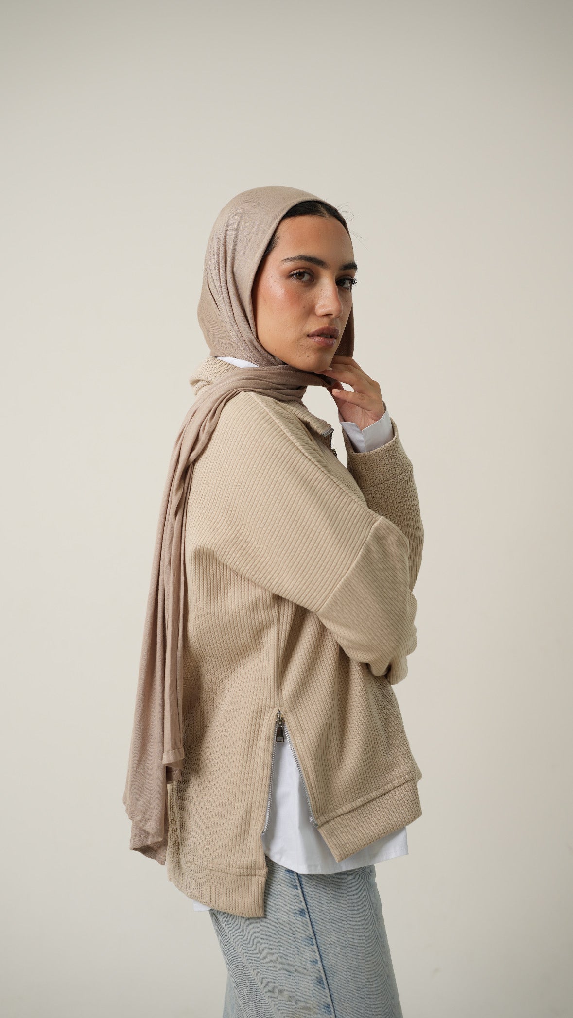 Zip-Up sweater in Beige