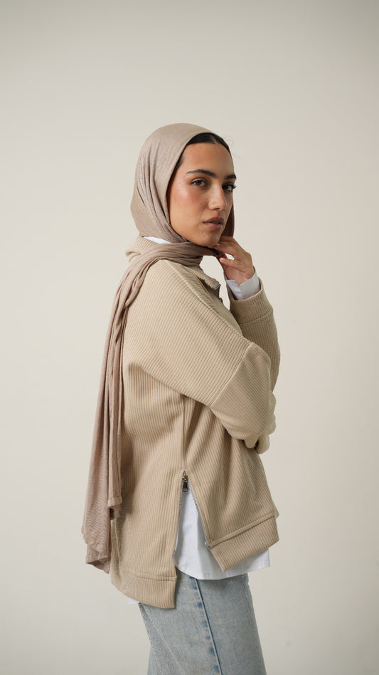 Zip-Up Sweater in Beige
