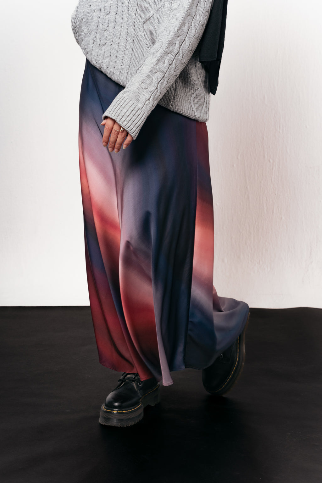 Crimson Smoke Satin Skirt