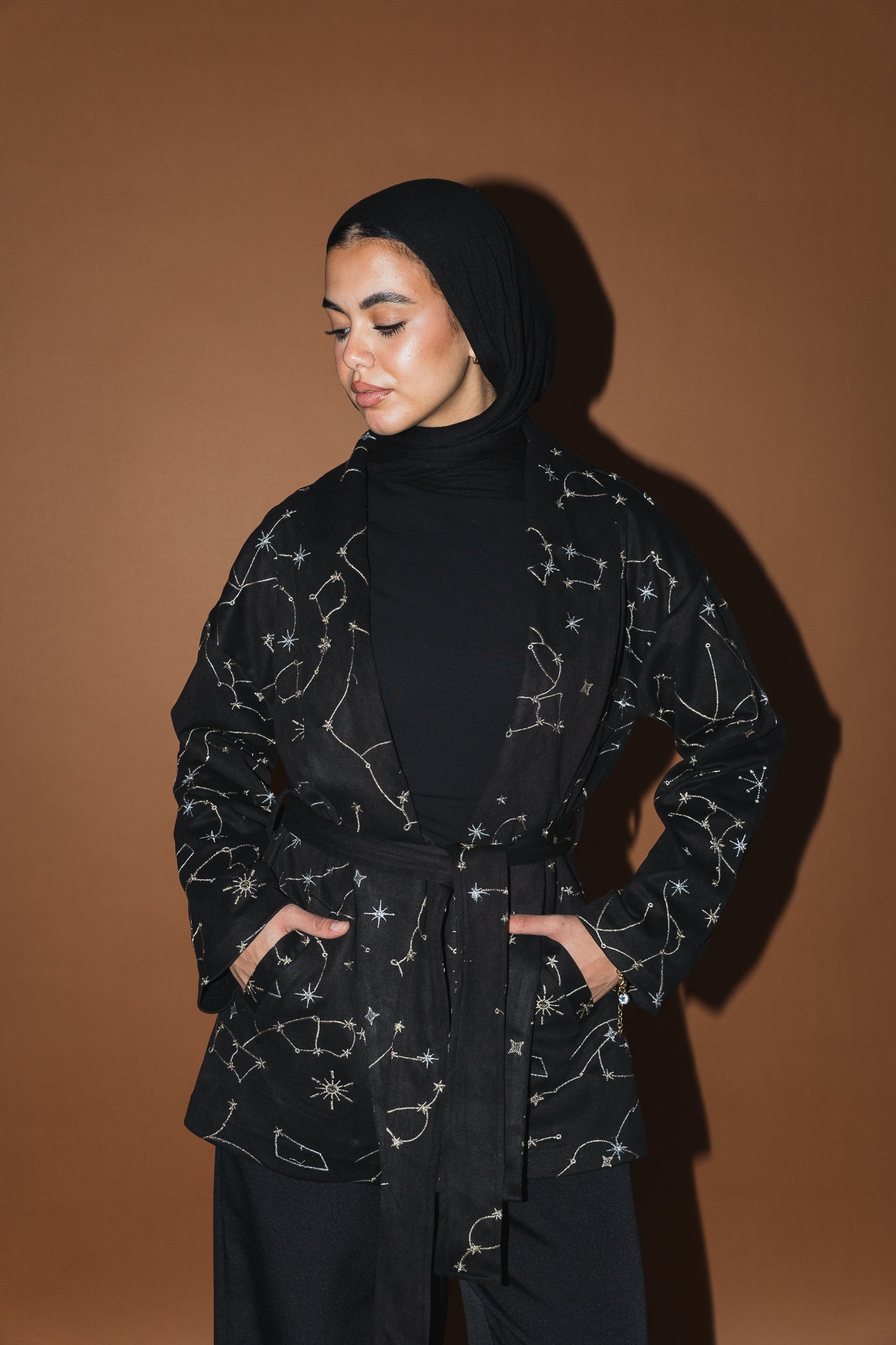 Celestial Embroidery Jacket in Black