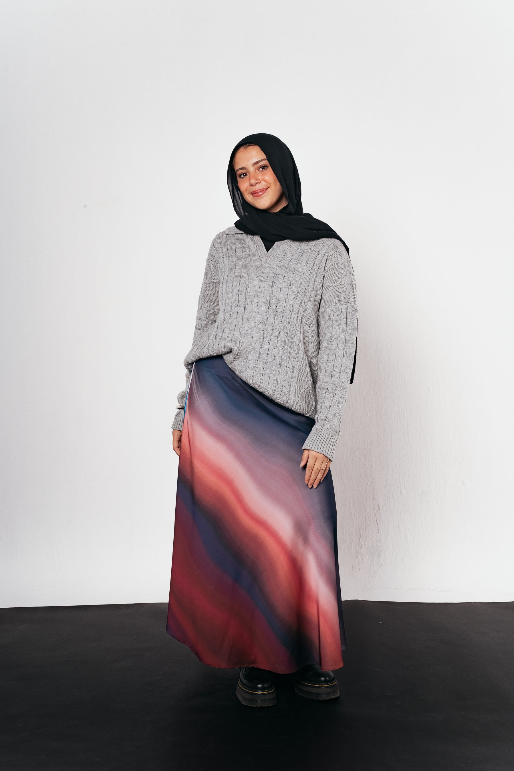 Crimson Smoke Satin Skirt