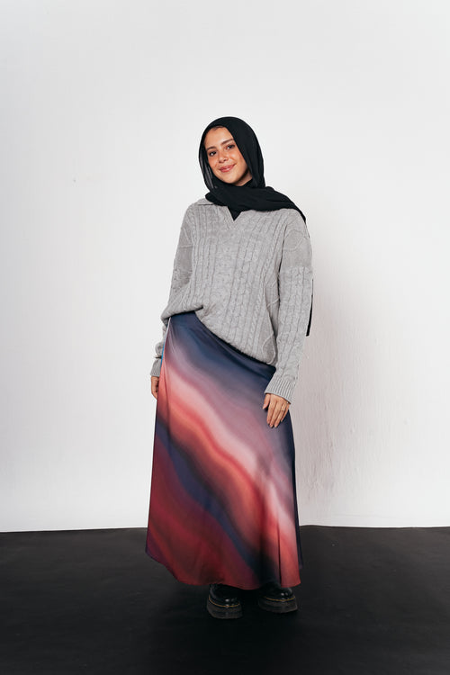 Crimson Smoke Satin Skirt