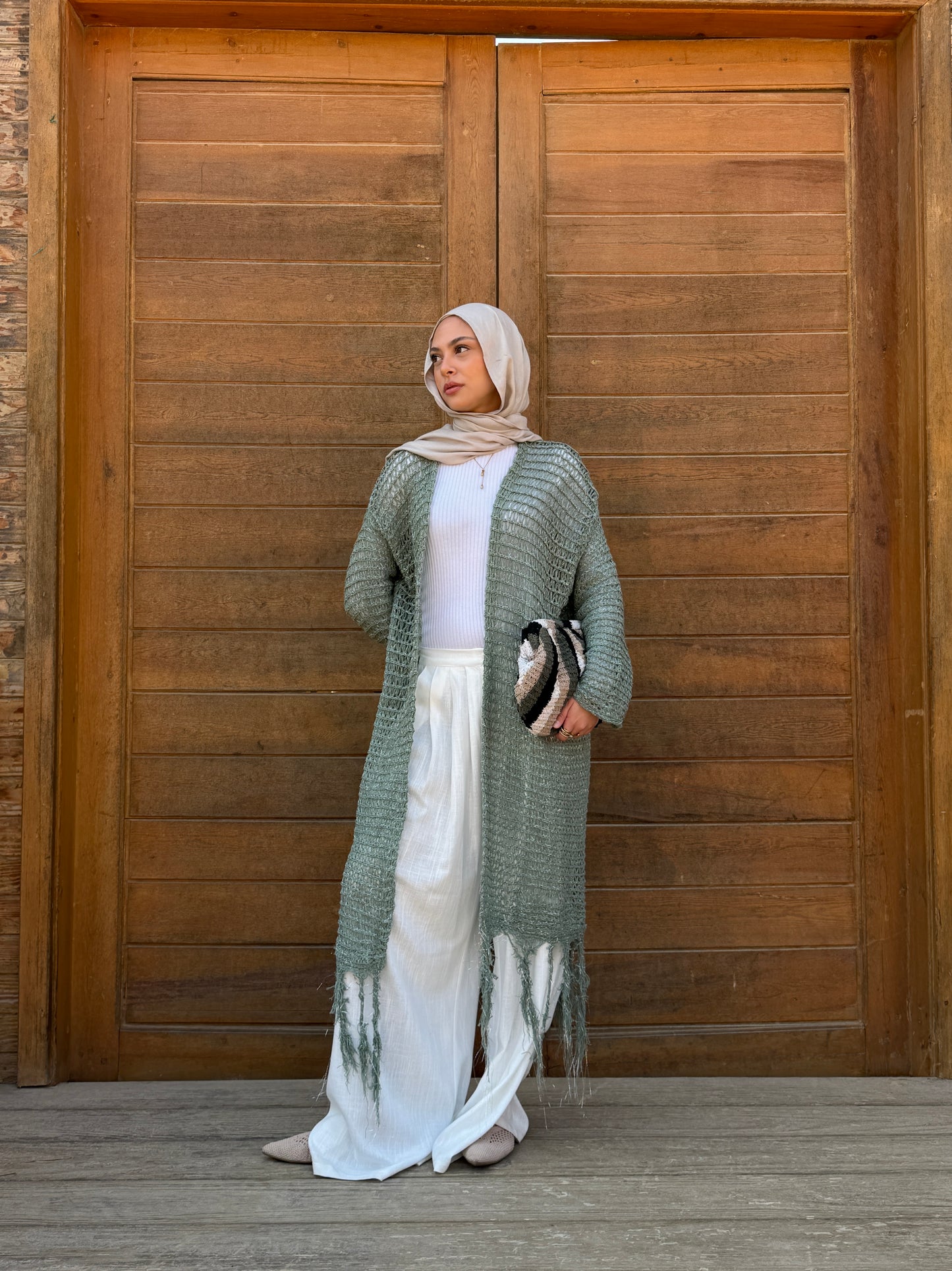 Threads of Charm Cardigan in Shimmer Mint.