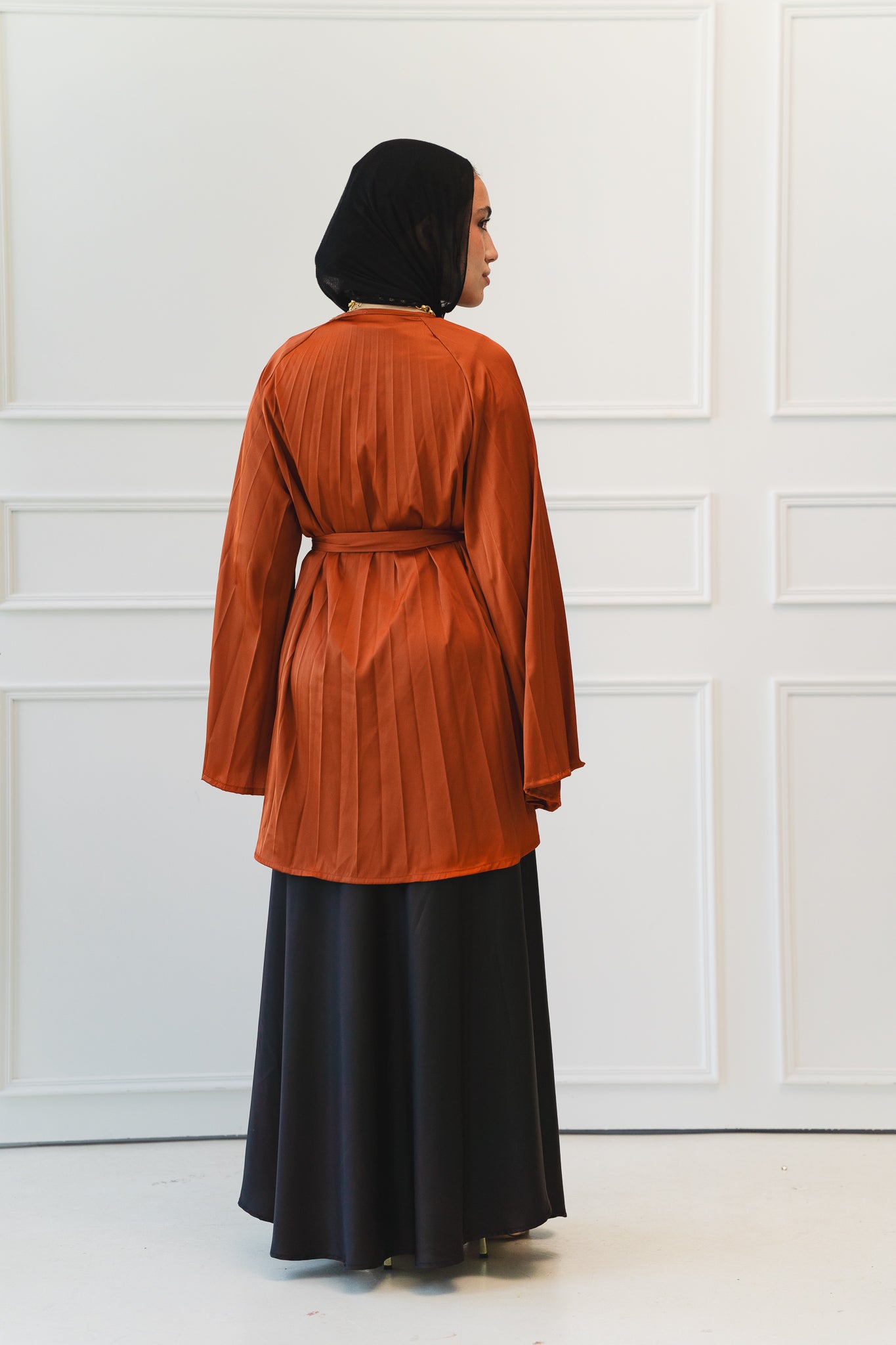 Satin Pleats Top in Brick