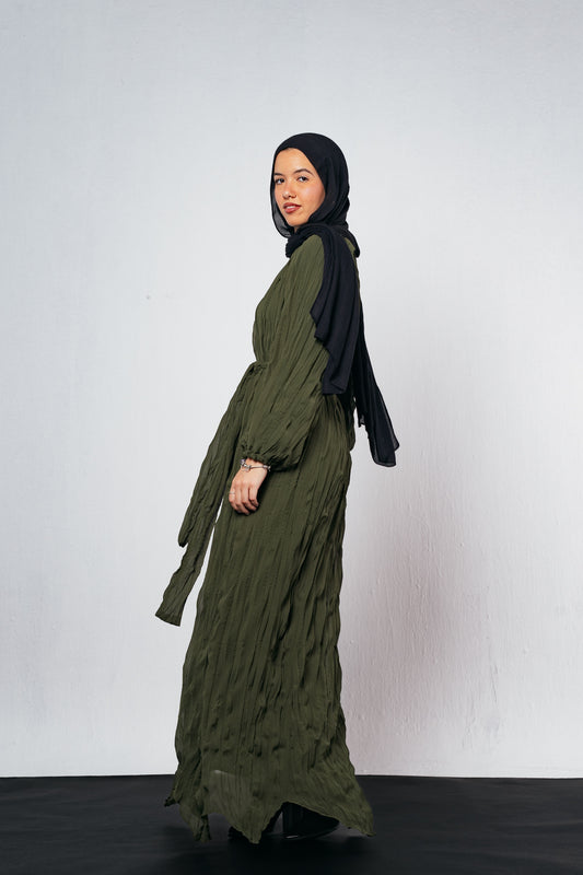 Nazly Crushed Dress in Olive