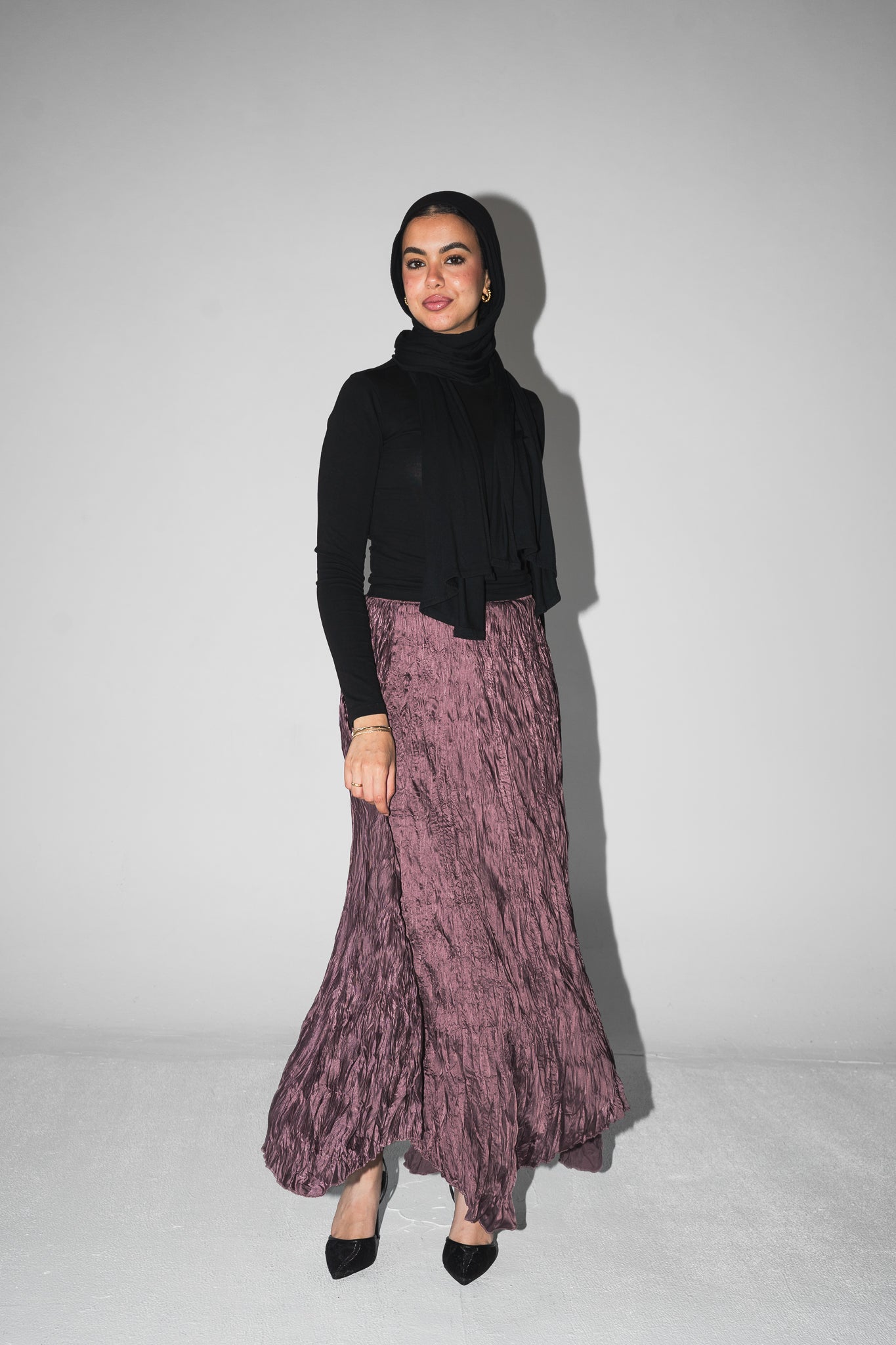 Anne Crushed skirt in Mauve wine