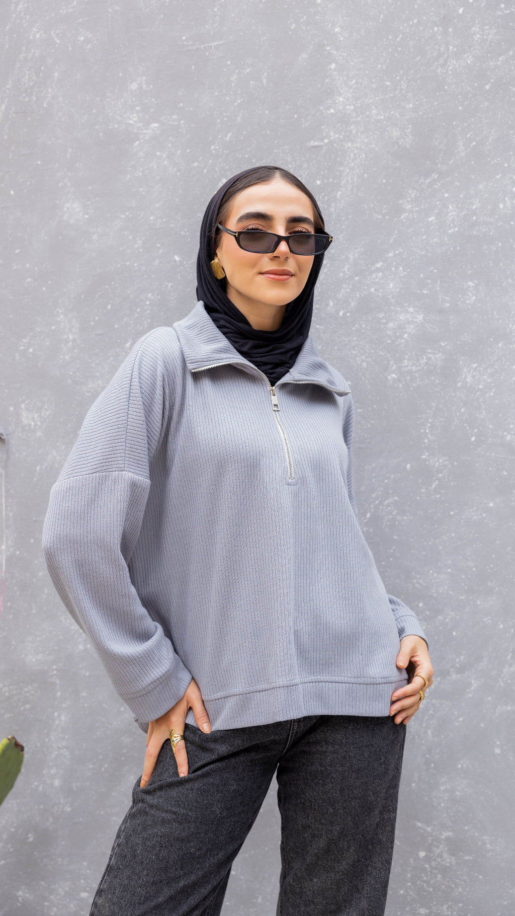 Zip-Up Sweater in Light Grey