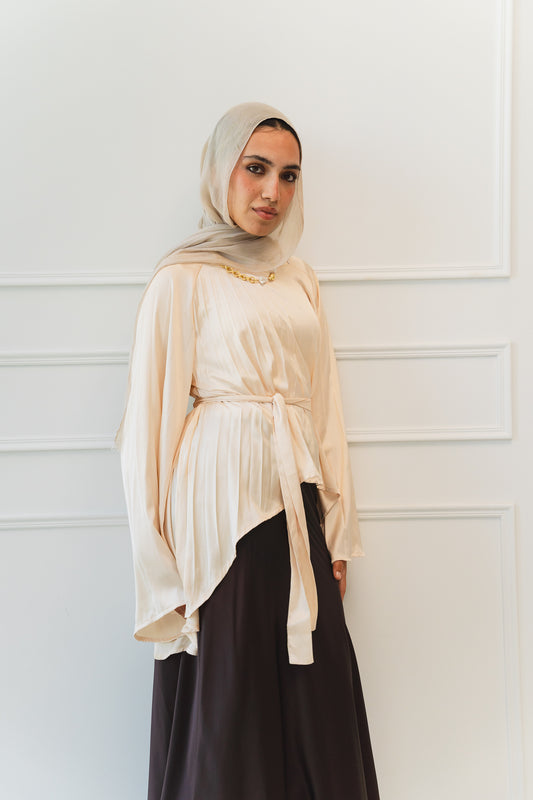 Satin Pleats Top in Cream