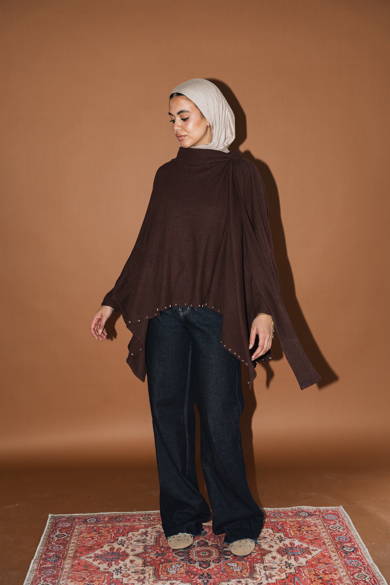 Studded Stardust Cape in Brown