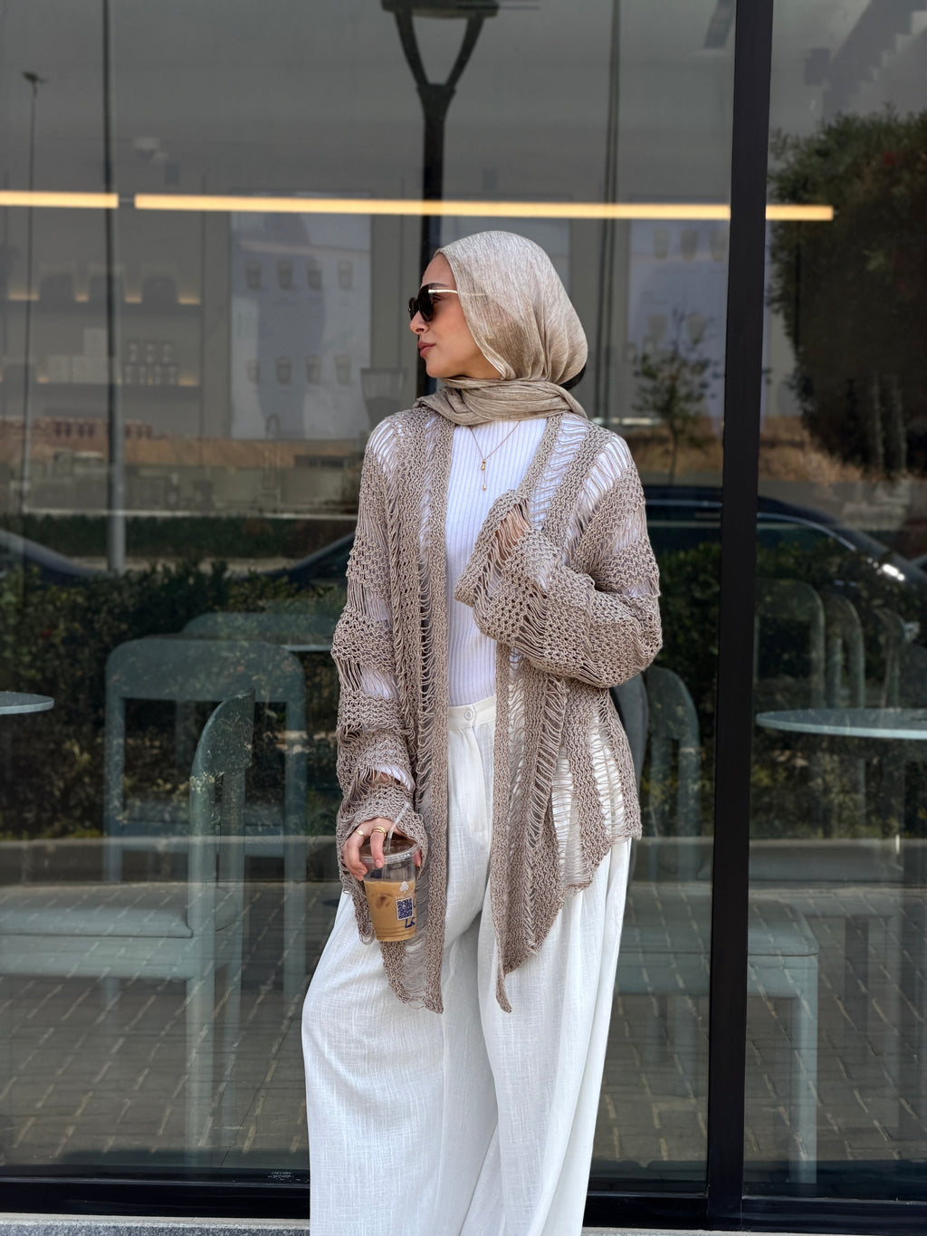 Coastal Crochet Cardigan in Cafe