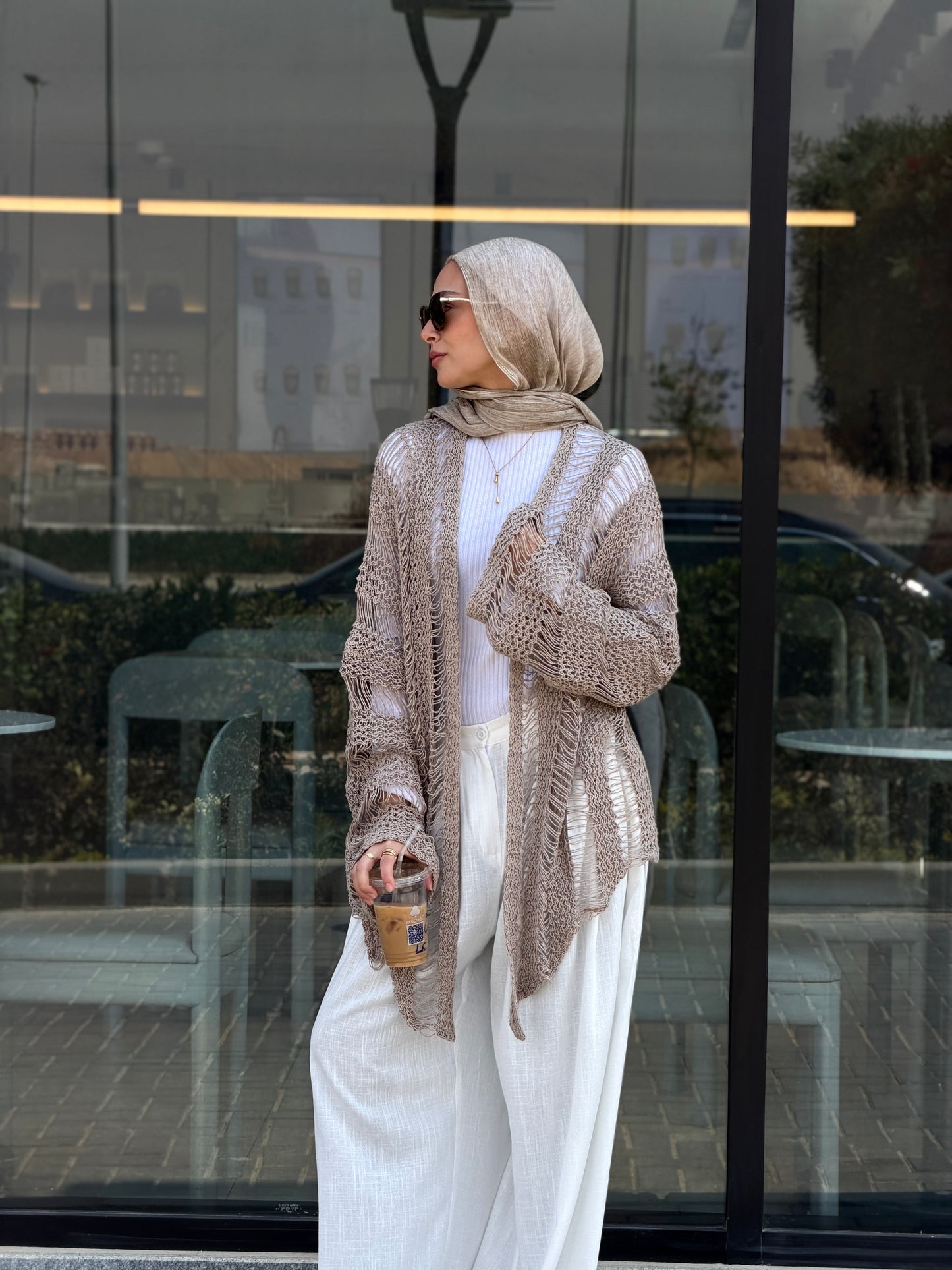 Coastal Crochet Cardigan in Cafe