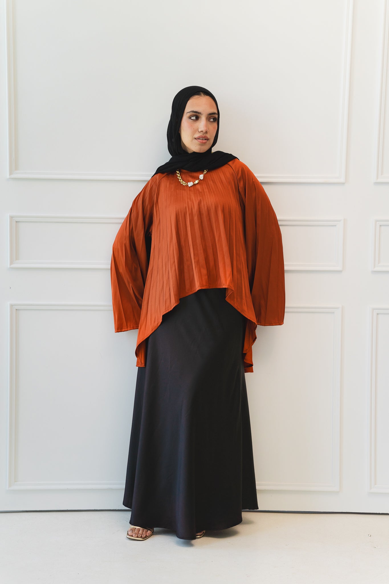 Satin Pleats Top in Brick