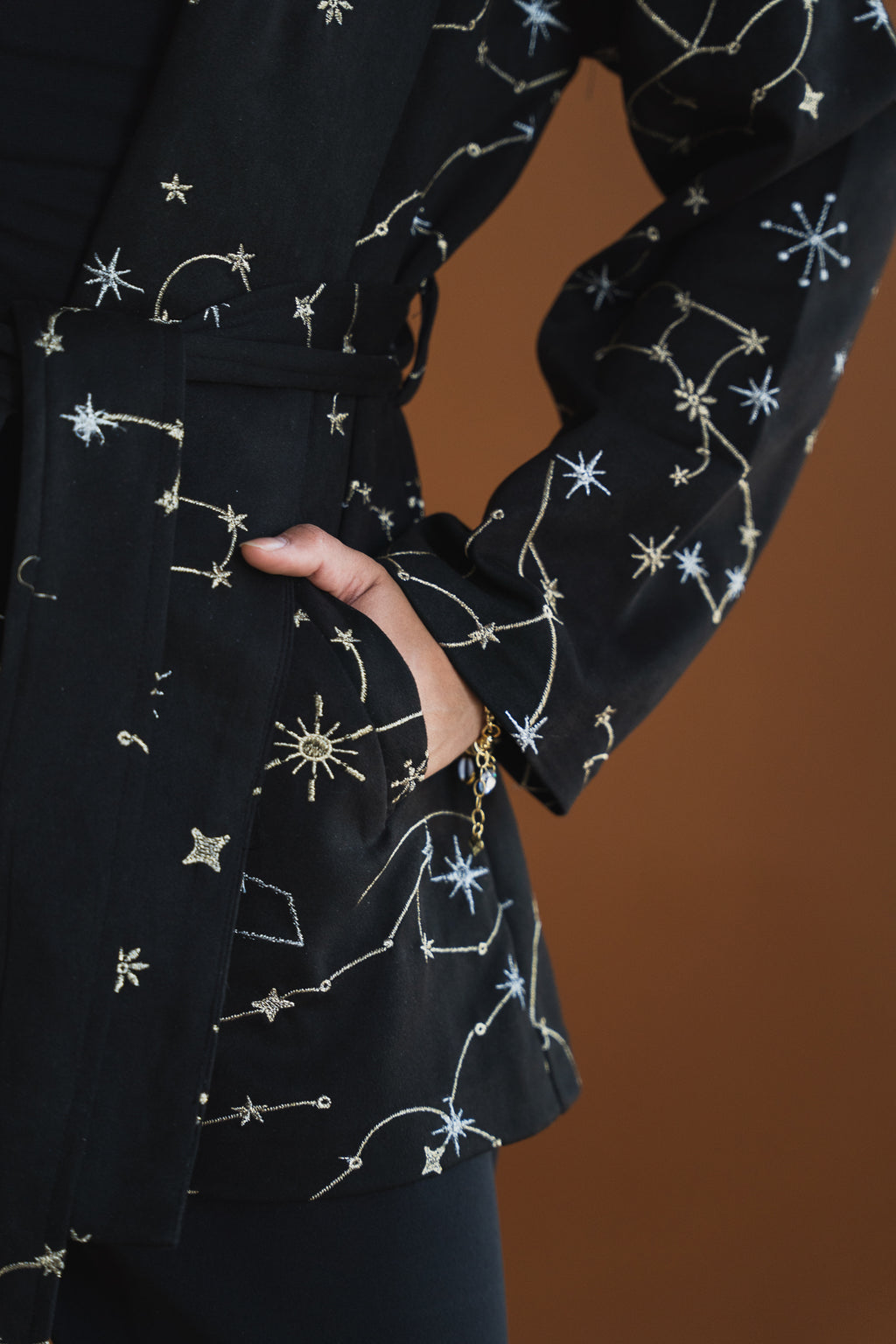 Celestial Embroidery Jacket in Black