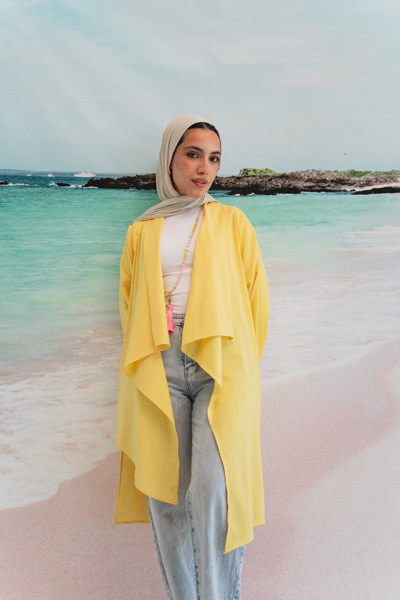 Asymmetrical Linen Petal kimono in Yellow