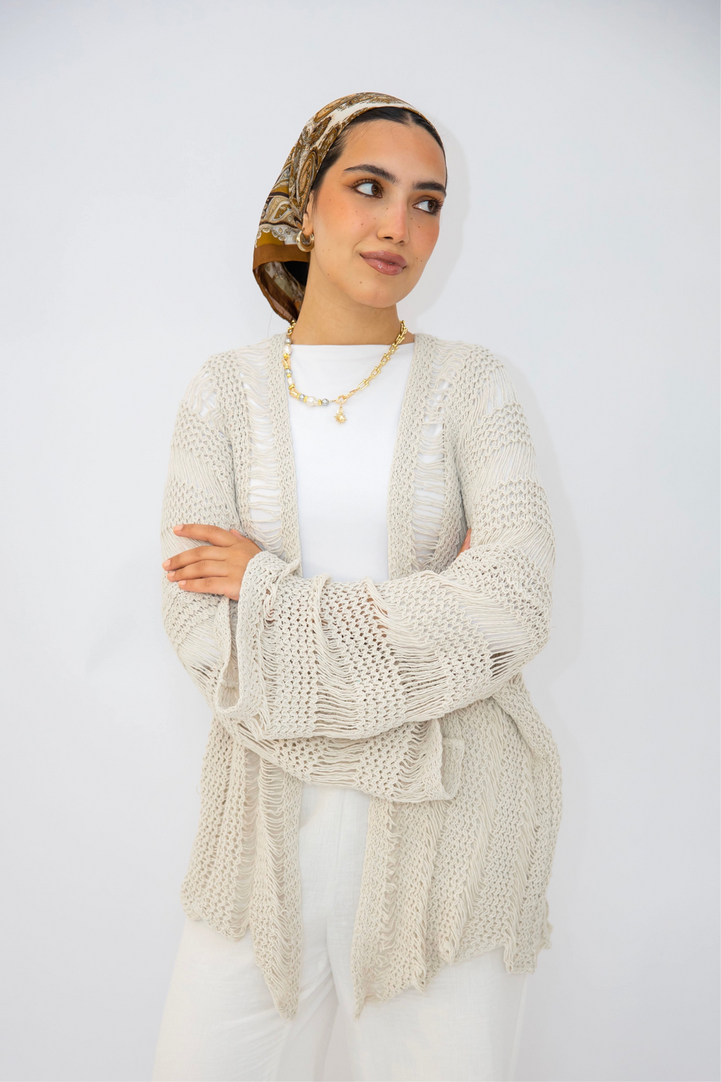Coastal Crochet Cardigan in Off White