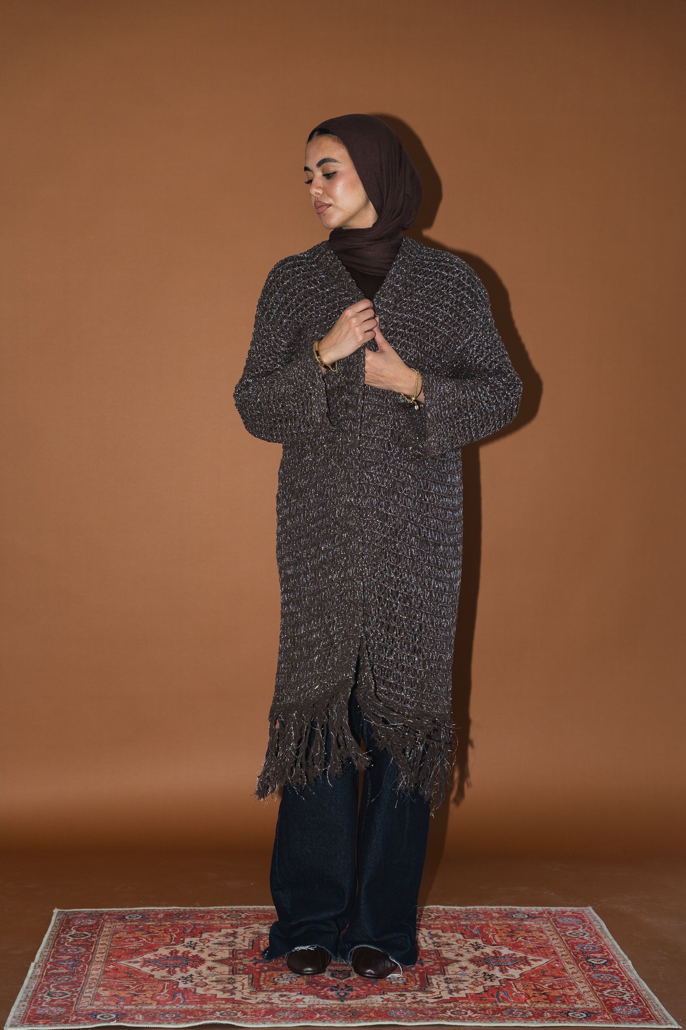 Threads of Charm Cardigan in Shimmer Brown