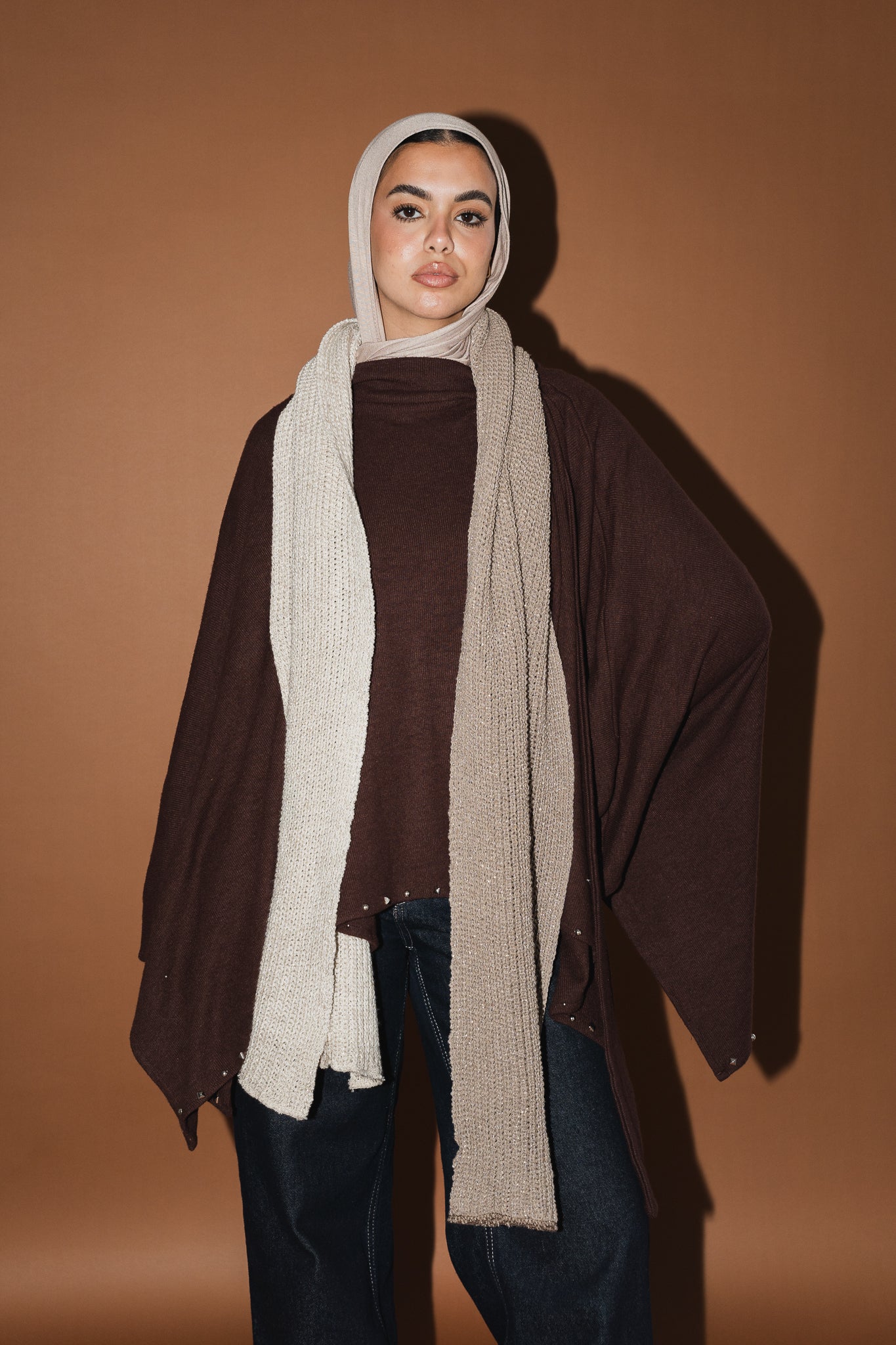 Shimmer Blend Knit Scarf in Cafe x Beige