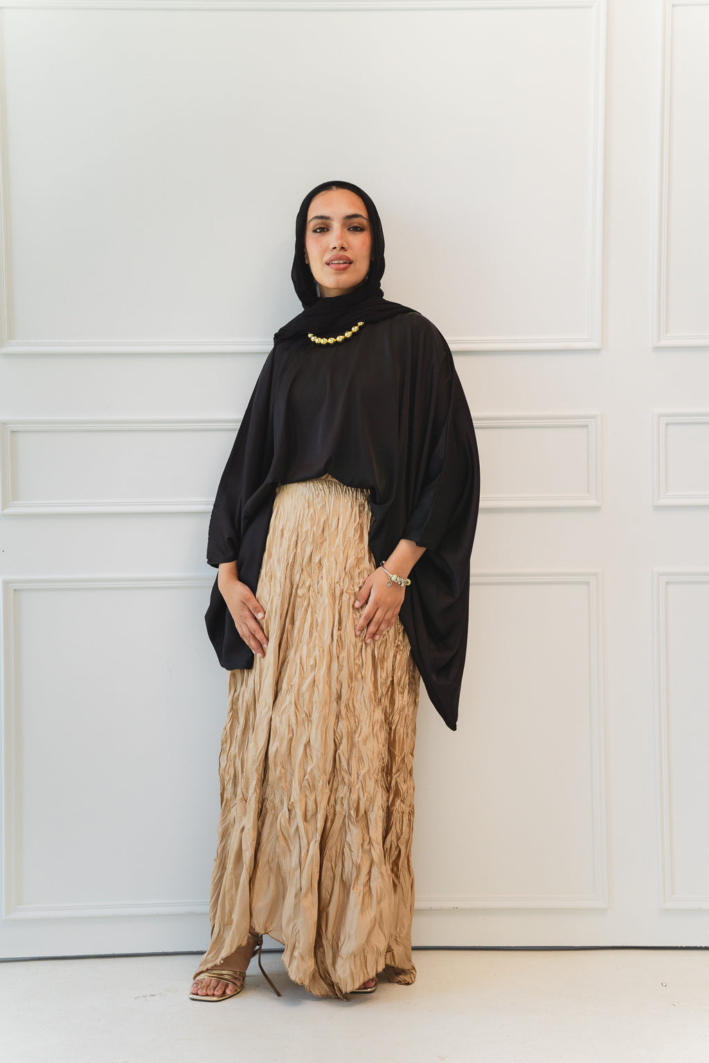 Anne Crushed skirt in Golden beige
