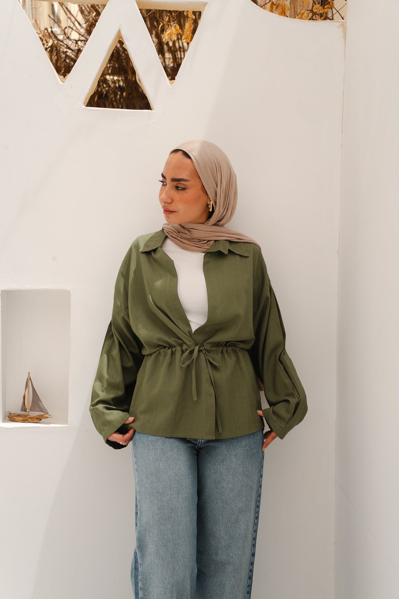 Slay You Girl Linen Top in Olive