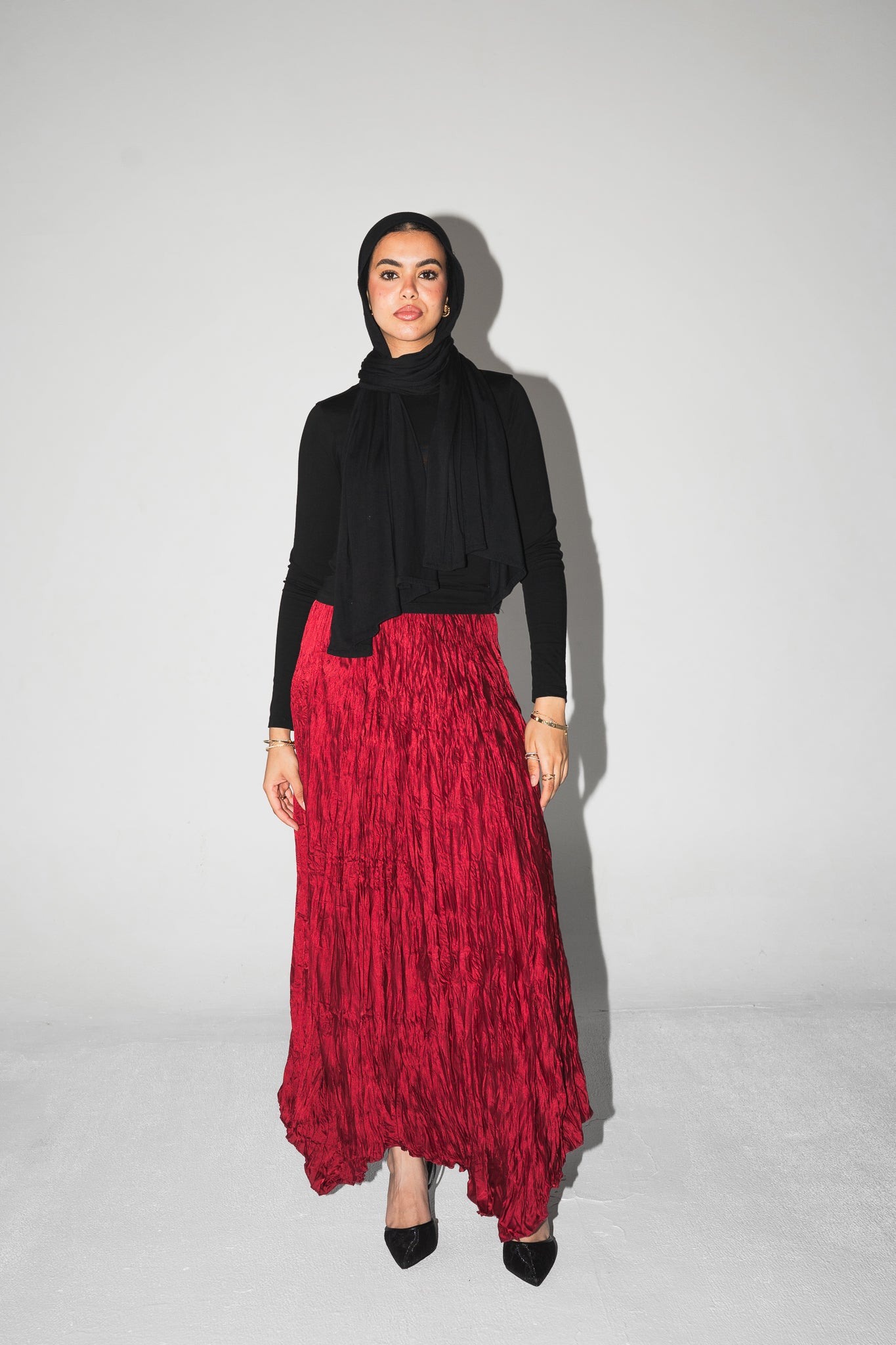 Anne Crushed skirt in Wine Red