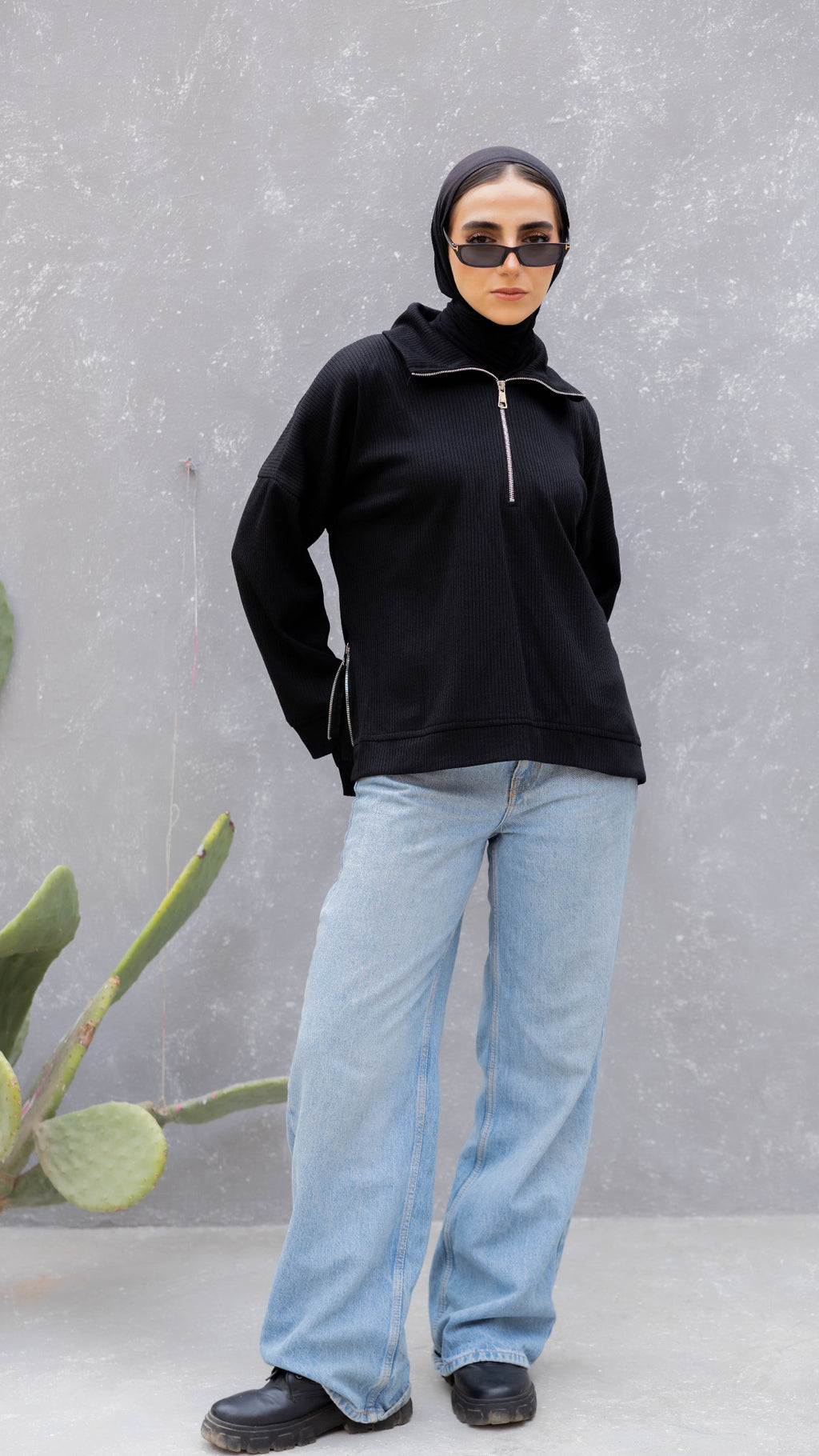 Zip-Up Sweater in Black