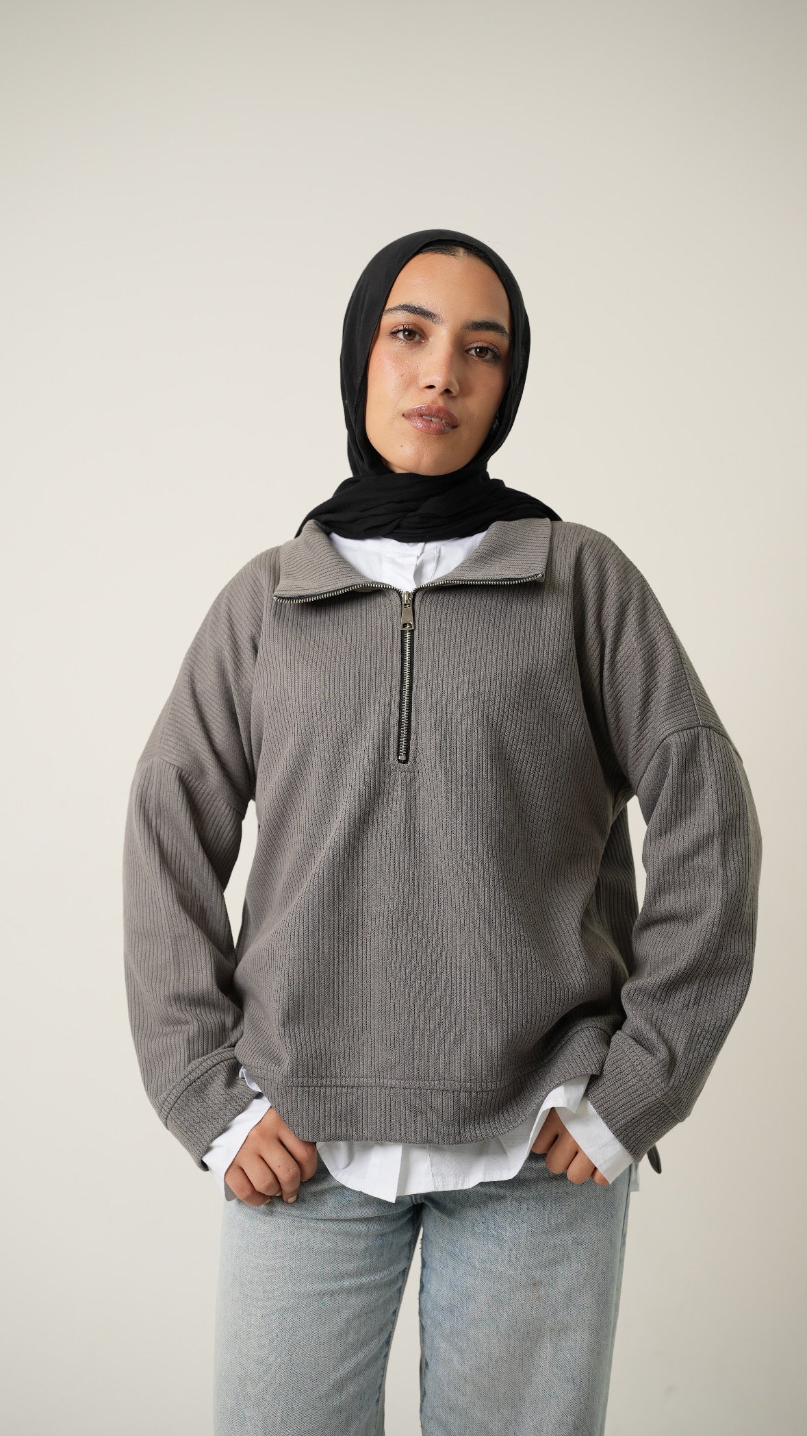 Zip-Up Sweater in Grey