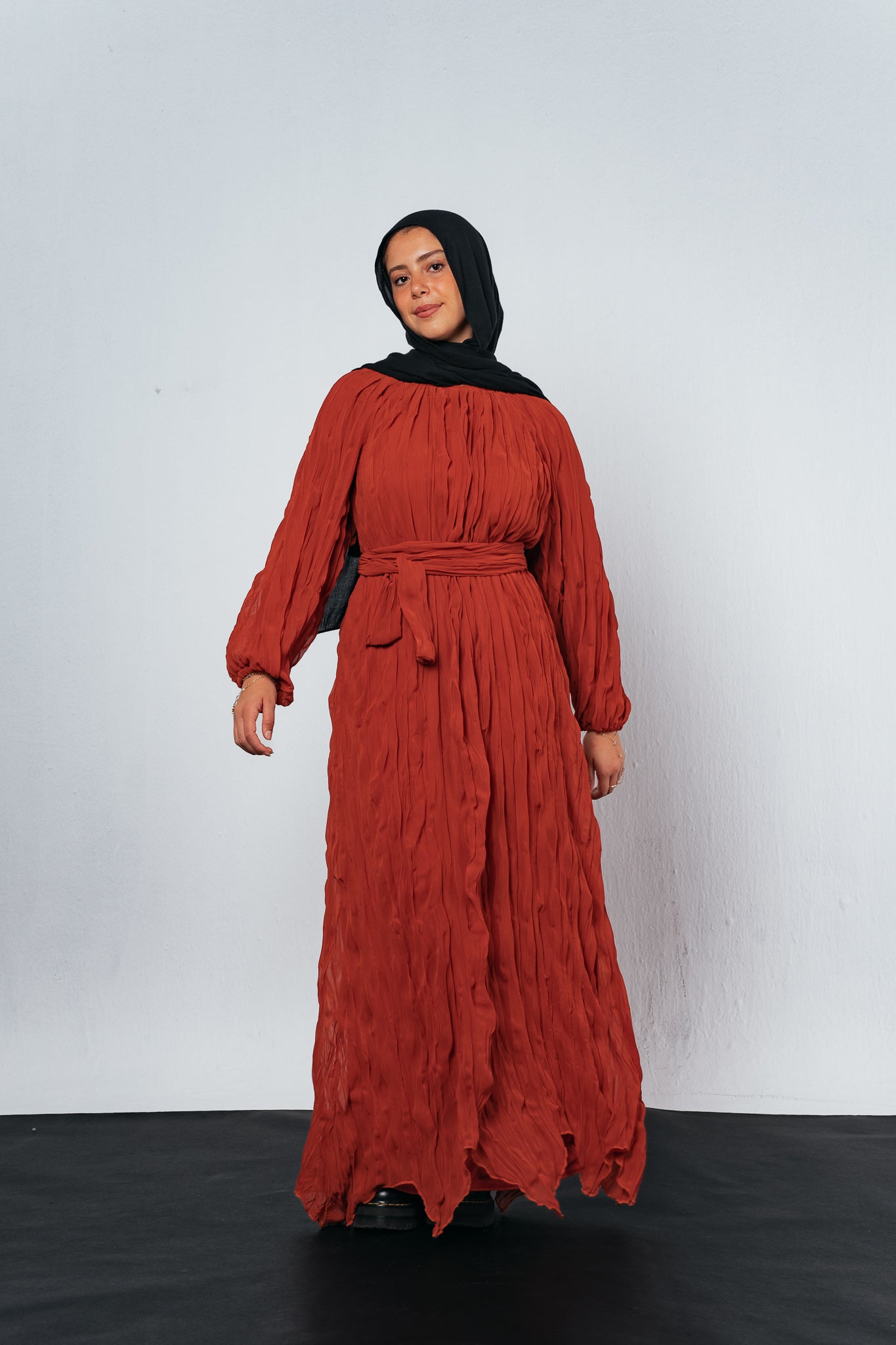 Nazly crushed dress in Rust