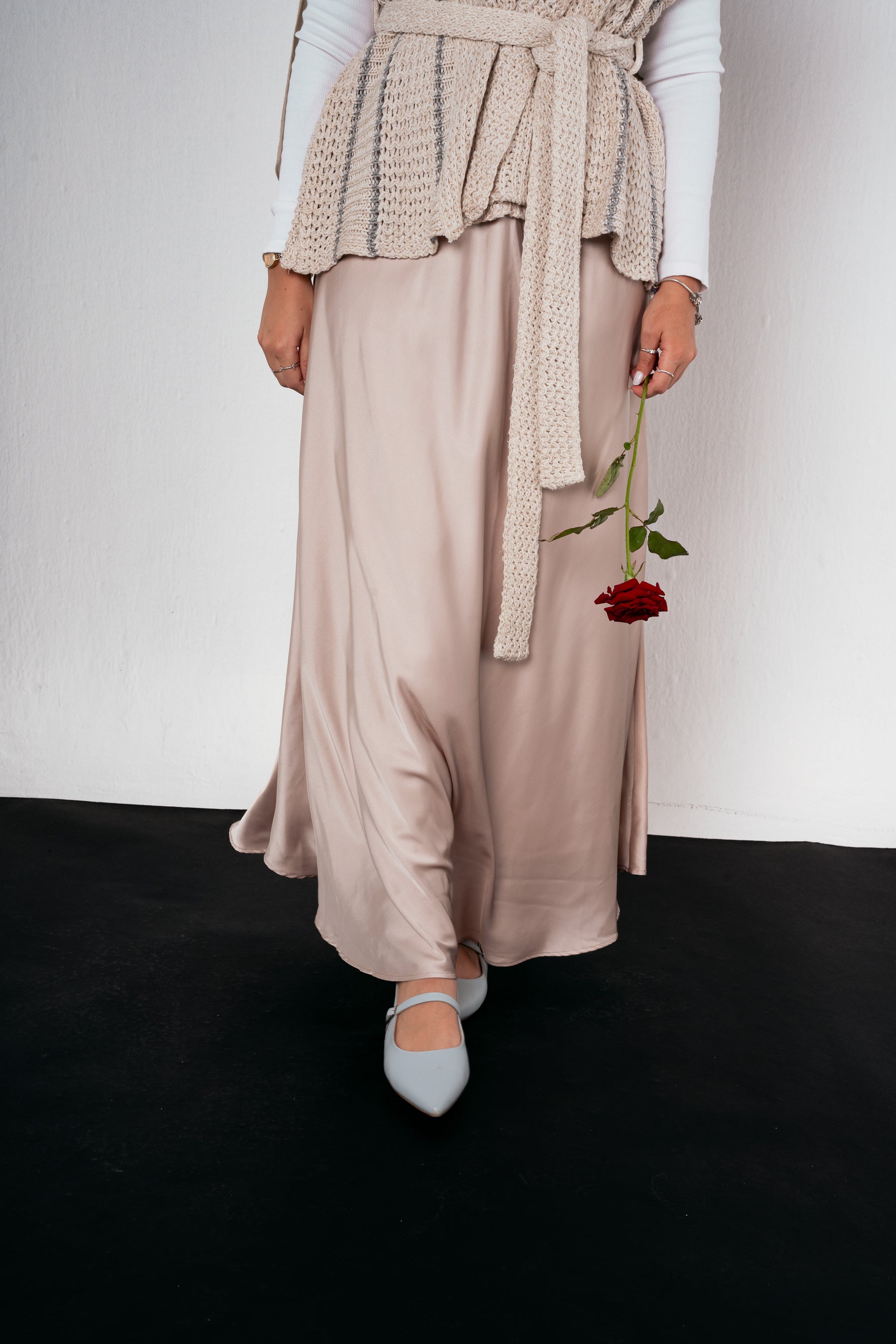 Satin Skirt in Beige