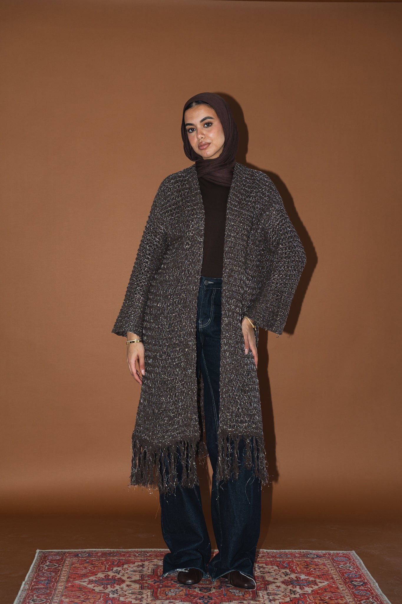 Threads of Charm Cardigan in Shimmer Brown
