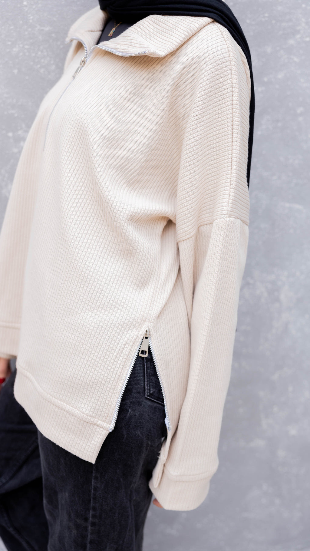 Zip-Up Sweater in Beige