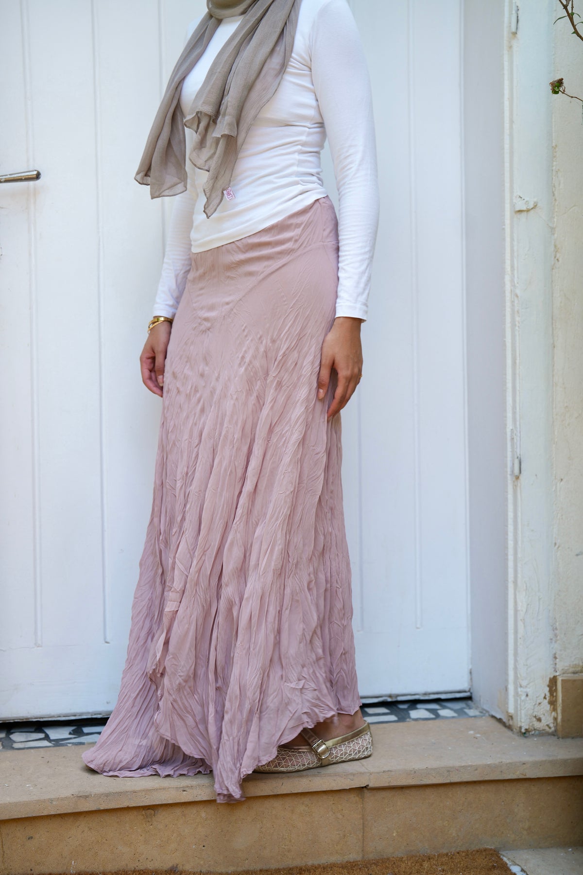 Lilia Crushed Skirt in Dusty Rose