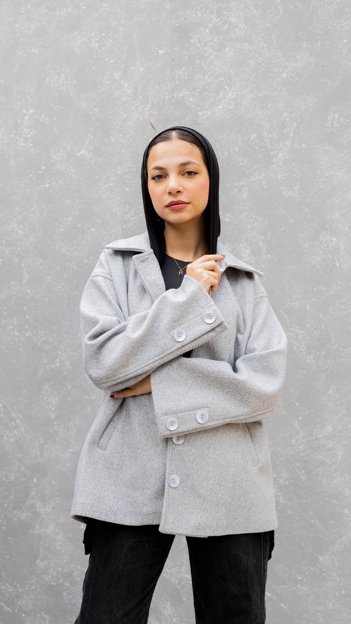 Short felt texture coat in light grey