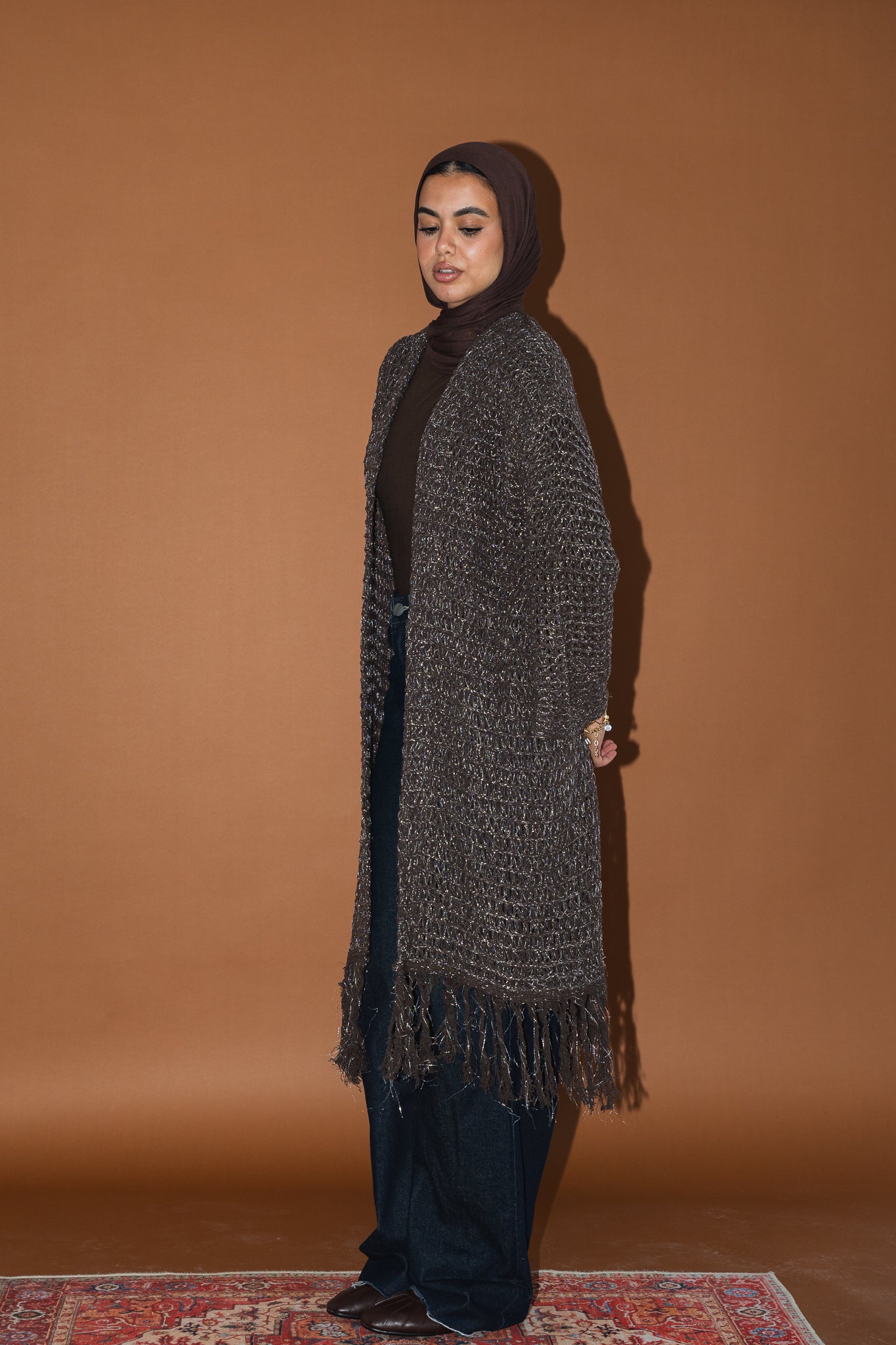 Threads of Charm Cardigan in Shimmer Brown