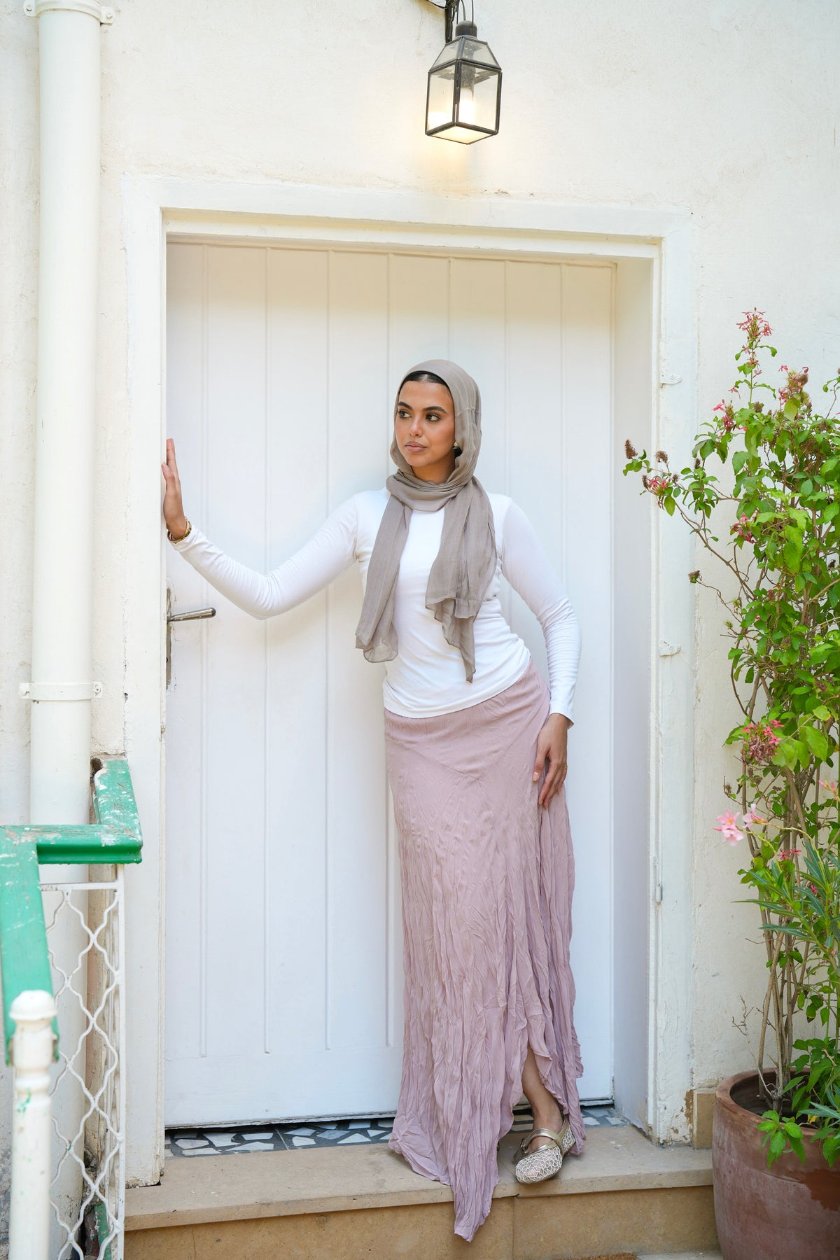 Lilia Crushed Skirt in Dusty Rose