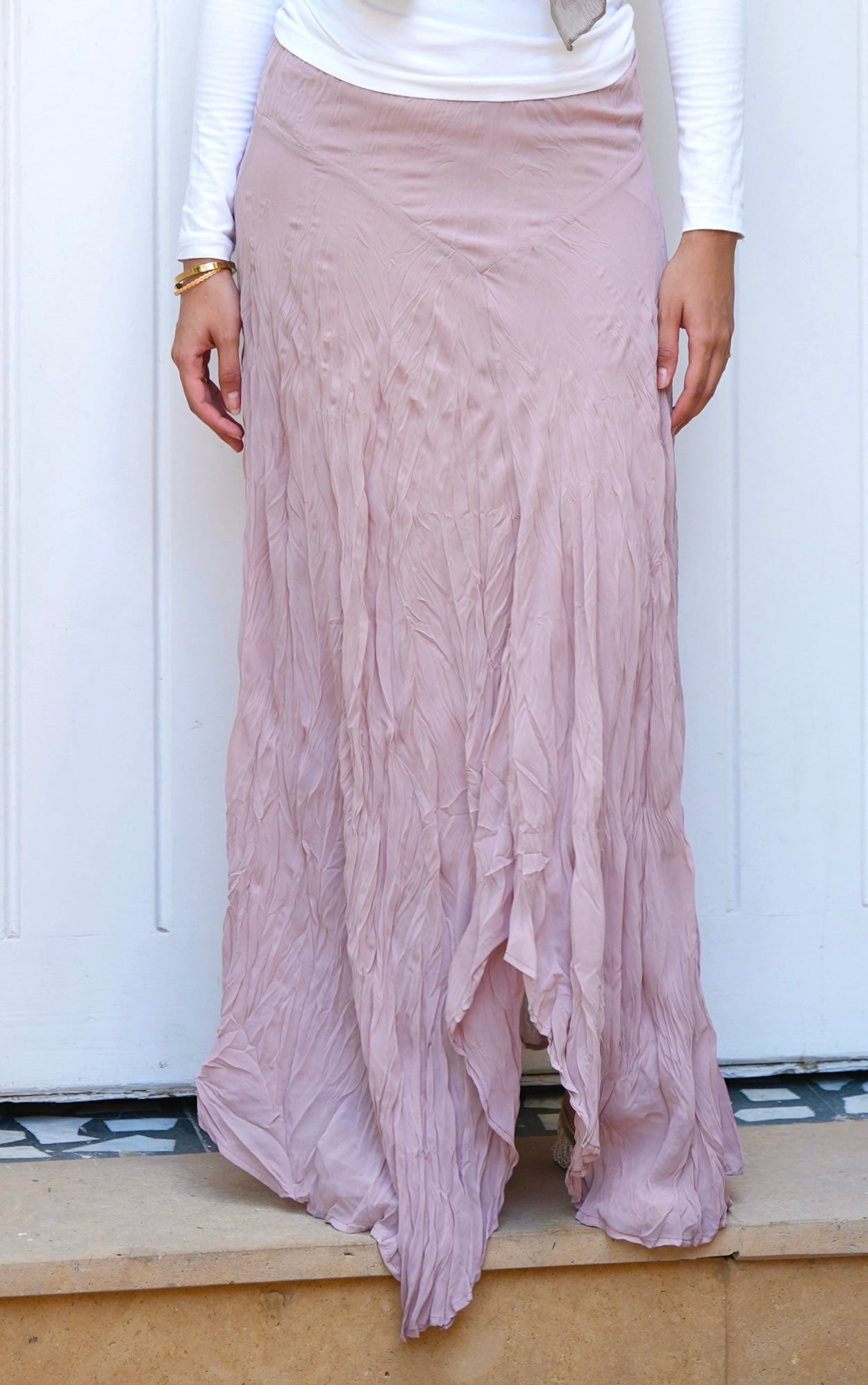 Lilia Crushed Skirt in Dusty Rose