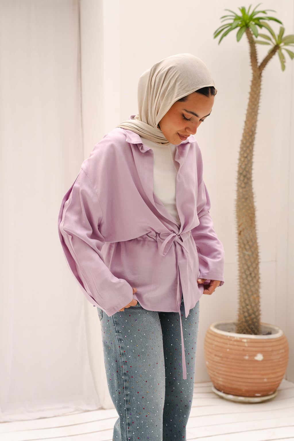 Slay You Girl Linen Top in Lilac