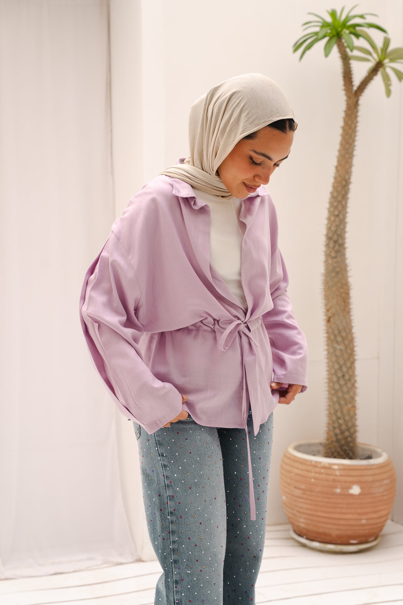Slay You Girl Linen Top in Lilac
