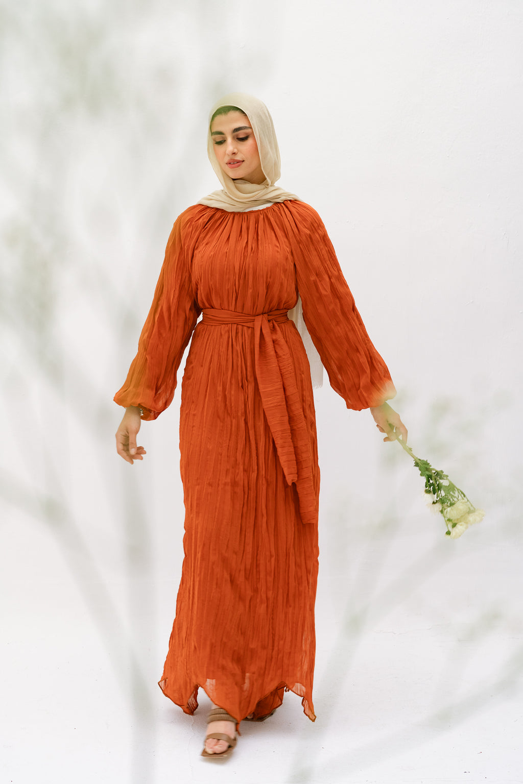 Nazly crushed dress in Rust