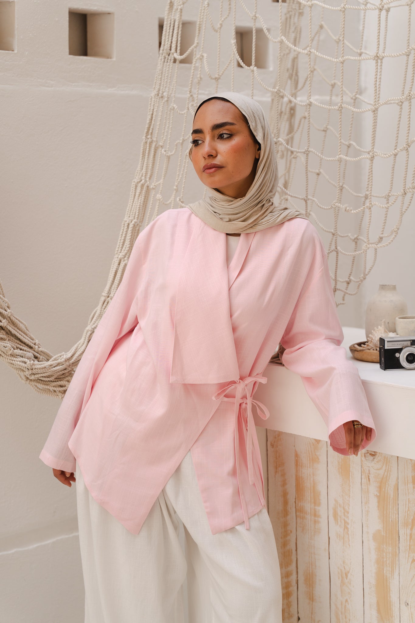 Side Tie Linen Top in Rose