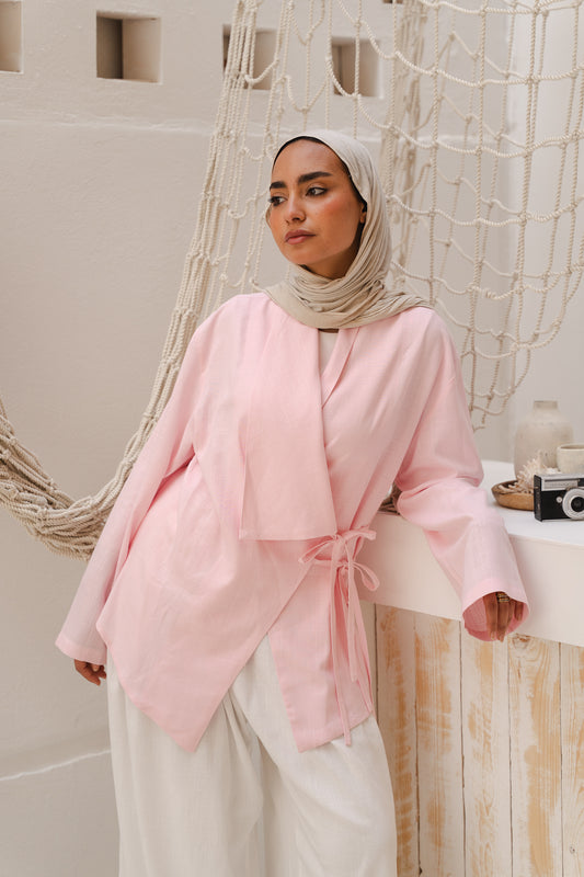Side Tie Linen Top in Rose