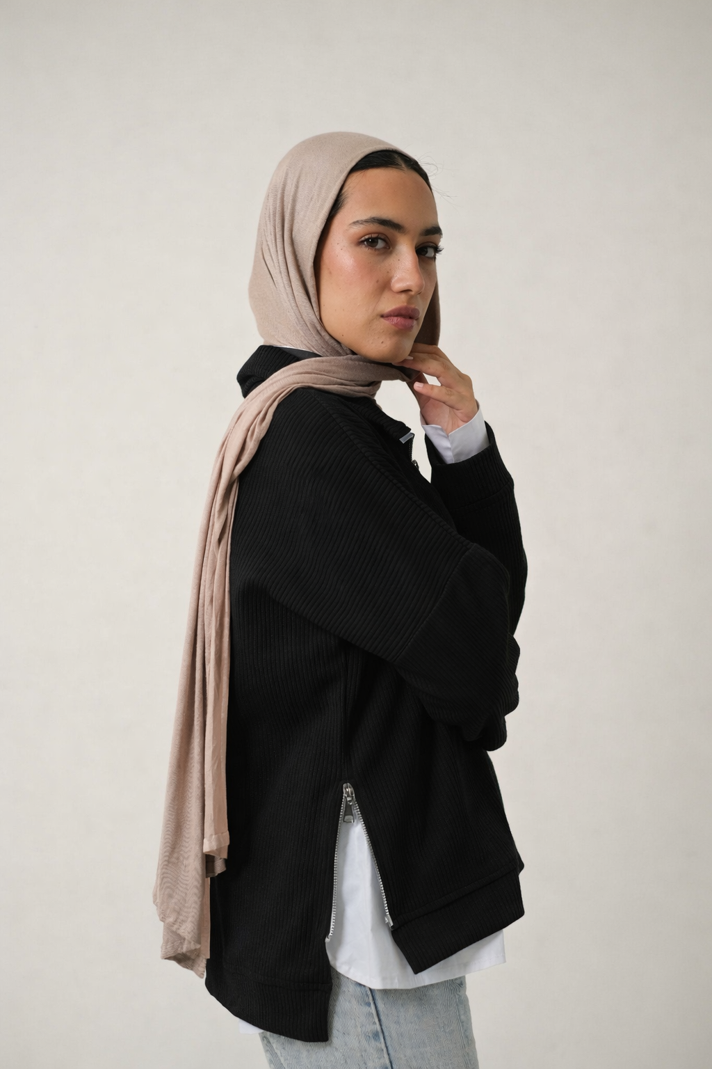 Zip-Up Sweater in Black