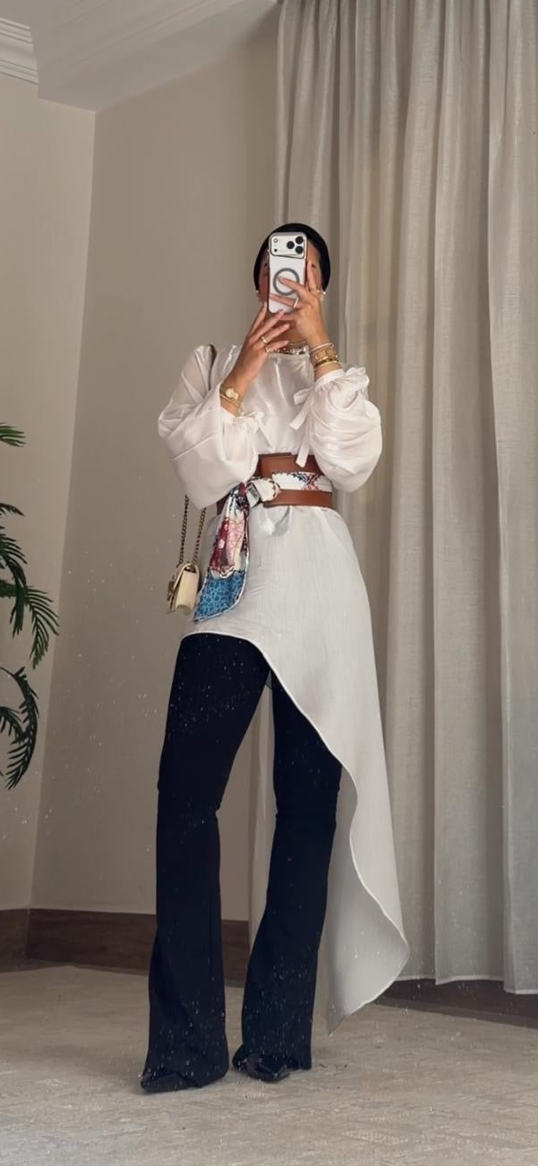Asymmetrical Shimmer Top in White