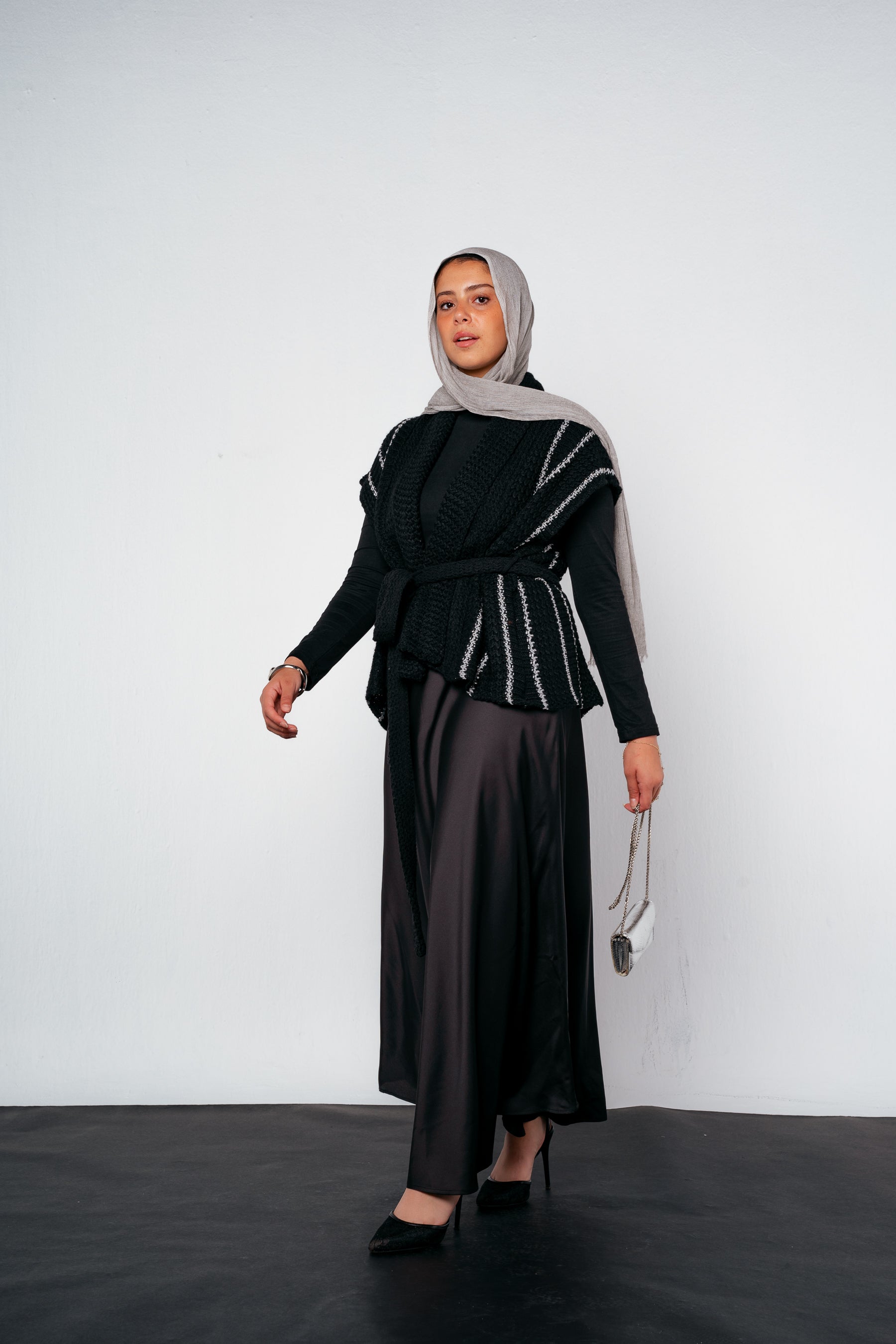 Silver Threads Knit Vest in Black