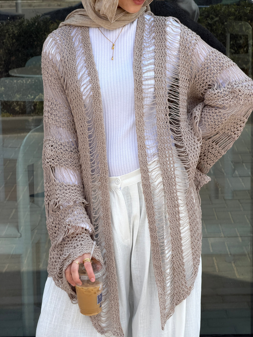 Coastal Crochet Cardigan in Cafe